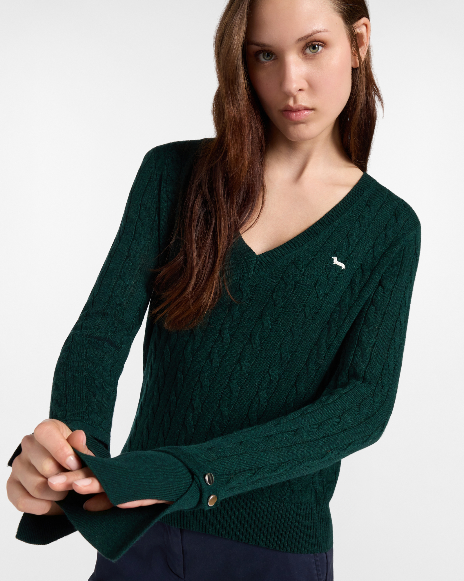 V-NECK M/L SWEATER WITH BRAIDS, GREEN, large image number 2