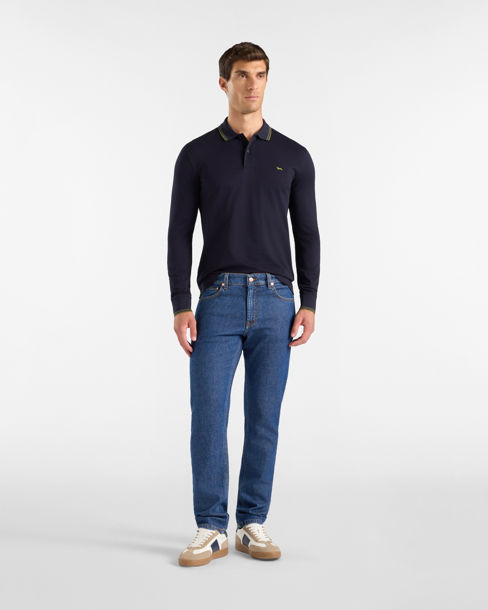 Men's long-sleeve 100% pure cotton piqu&eacute; polo shirt, NAVY BLUE, large image number 3