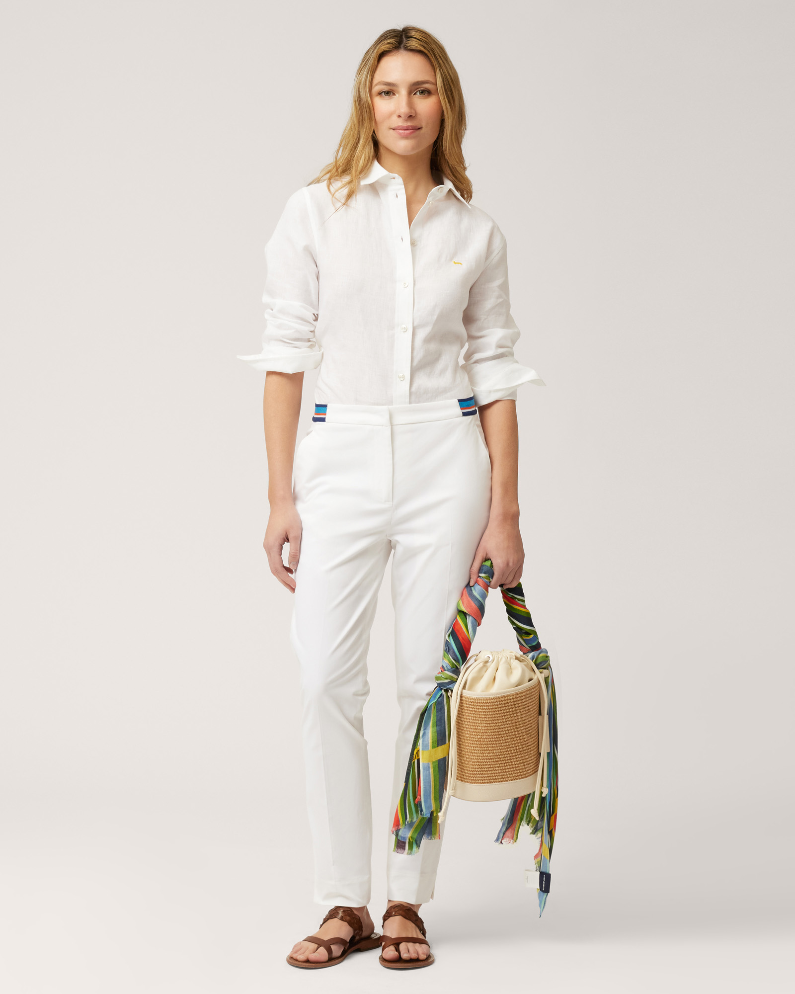 Pants with Striped Waist, White, large image number 3