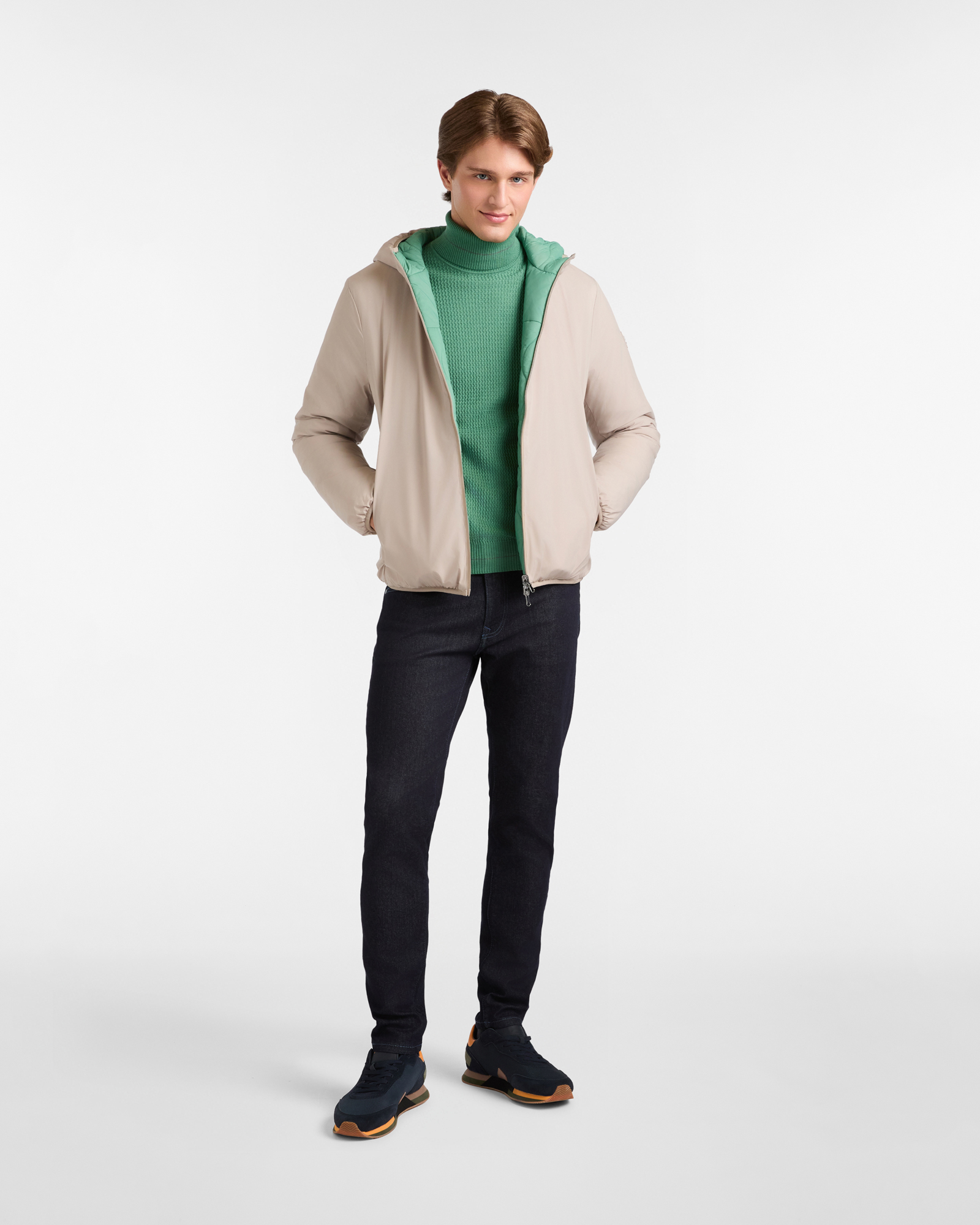 Double-Faced Padded Jacket with Hood, Beige, large image number 3