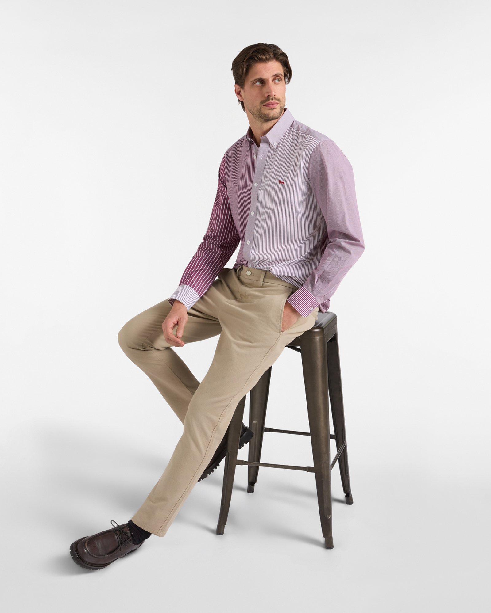 Camicia Piazzetta Uomo patchwork righe Regular Fit, ROSSO, large
