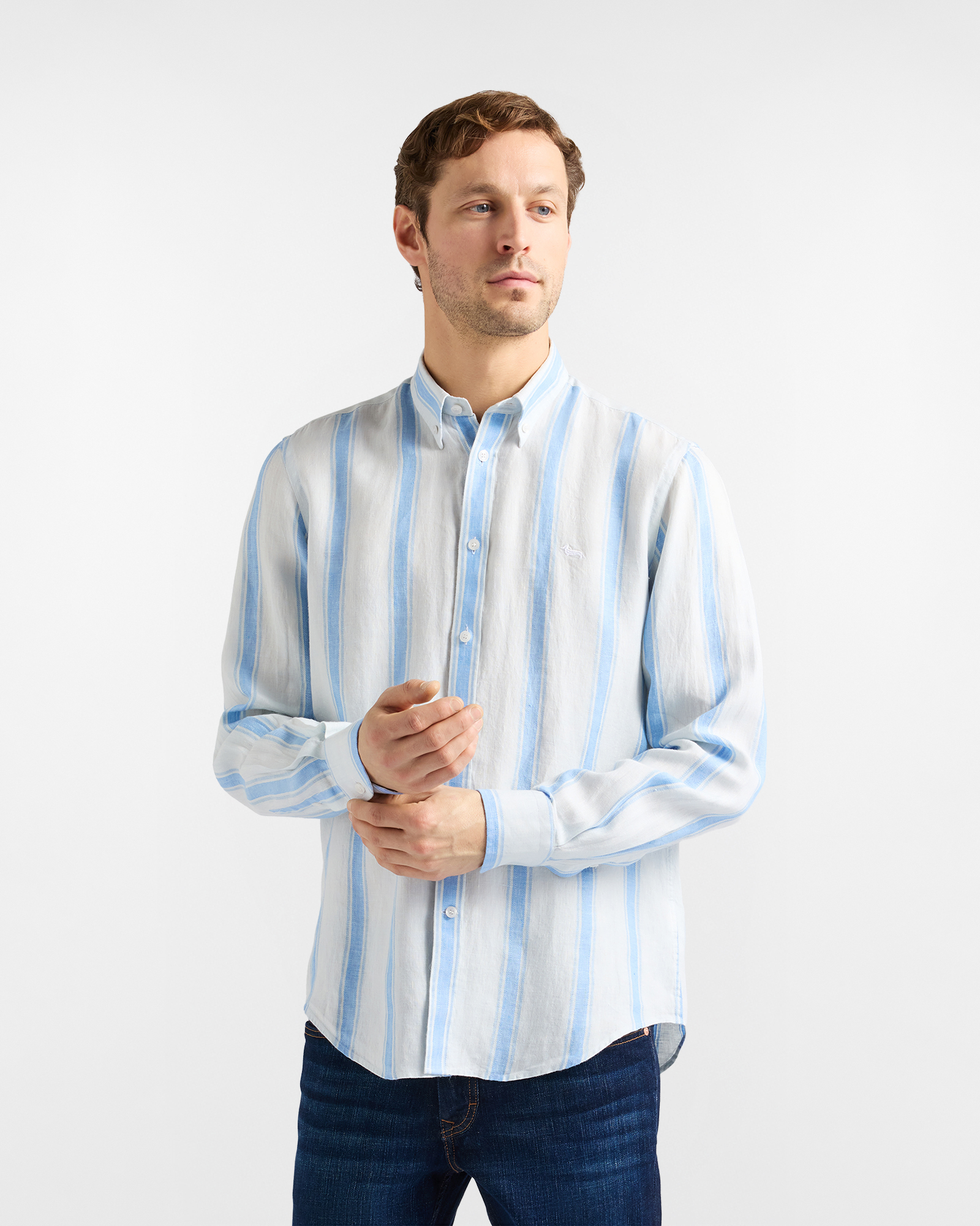 Men's linen shirt with wide stripe