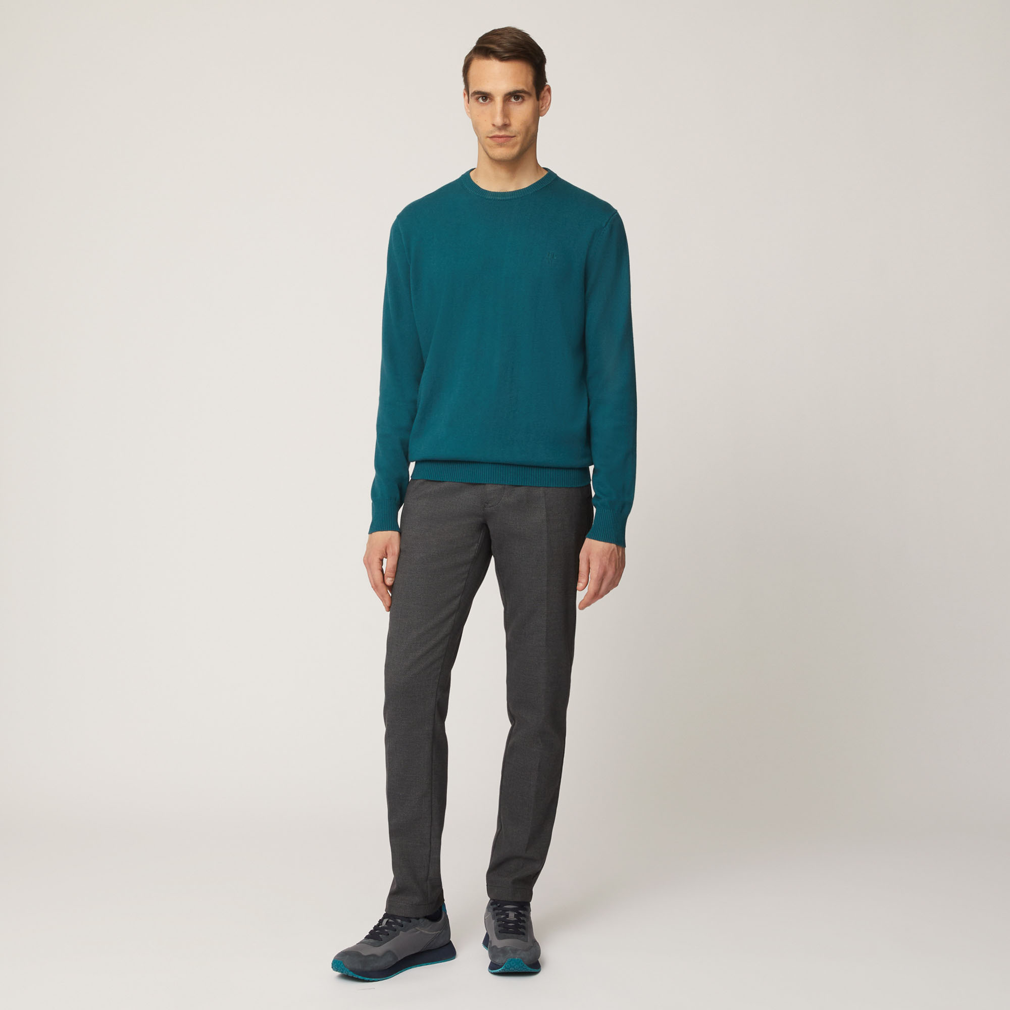 Pullover Girocollo Con Toppe Sui Gomiti, Verde Petrolio, large image number 3