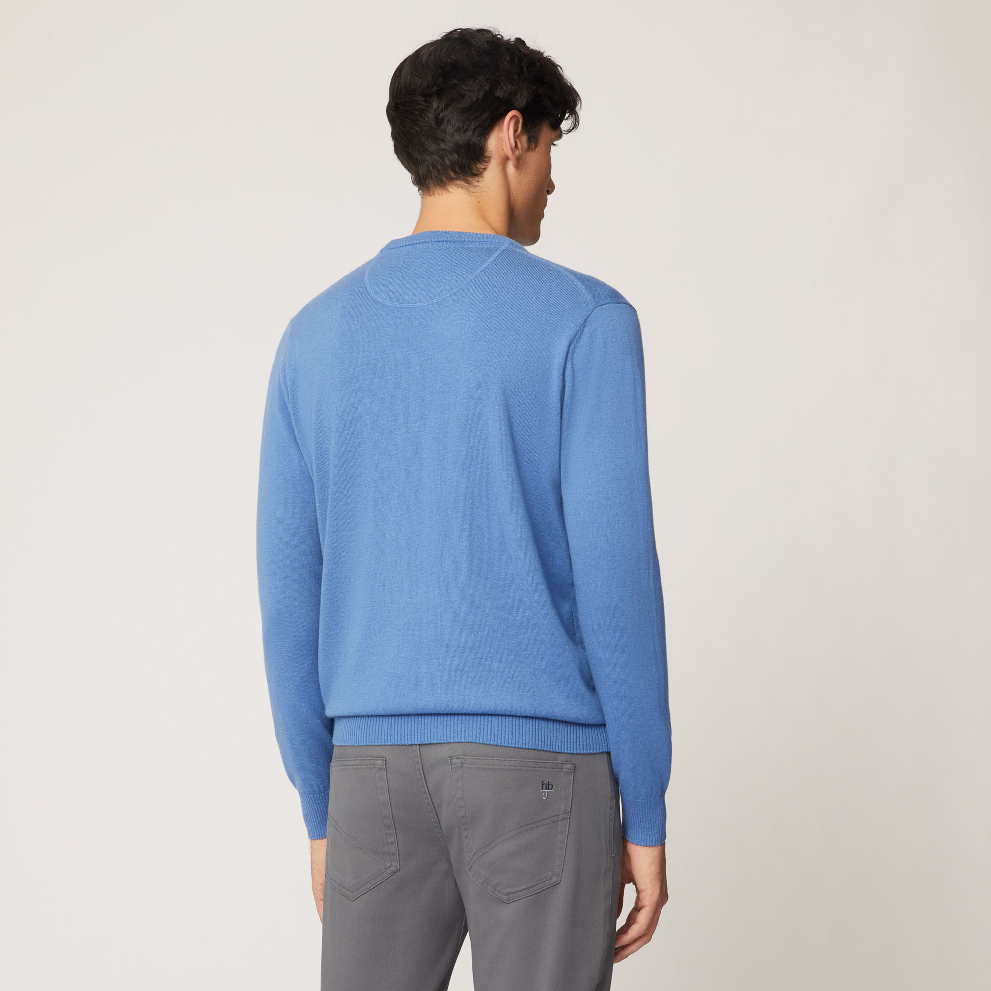 Pullover Girocollo In Misto Lana Con Taschino, Blu Chiaro, large image number 1