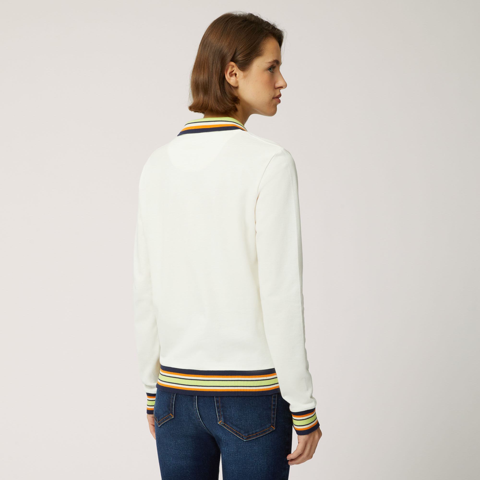 Long-Sleeved Polo Shirt With Contrast Details, White, large image number 1