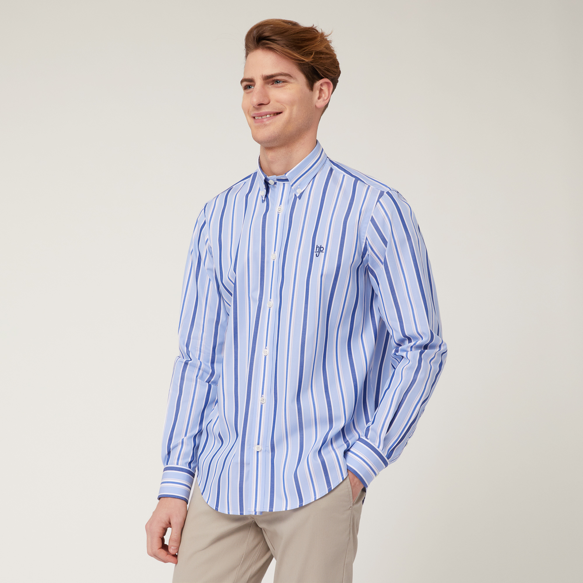 Camicia A Righe In Cotone, Azzurro, large image number 0