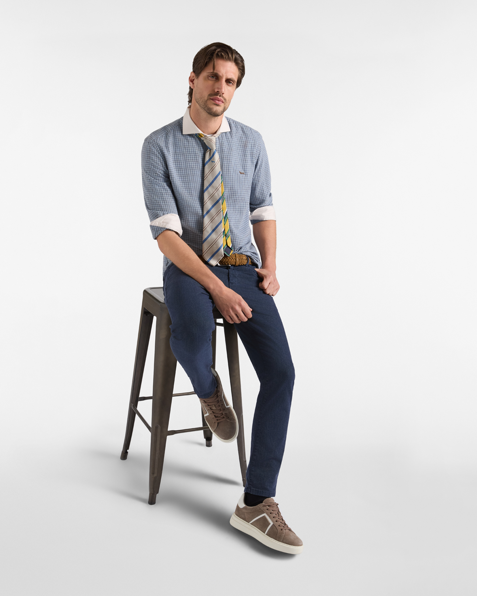 Harmont & Blaine Men&rsquo;s Capsule Quality Colours Shirt in micro-check cotton flannel, LIGHT BLUE, large