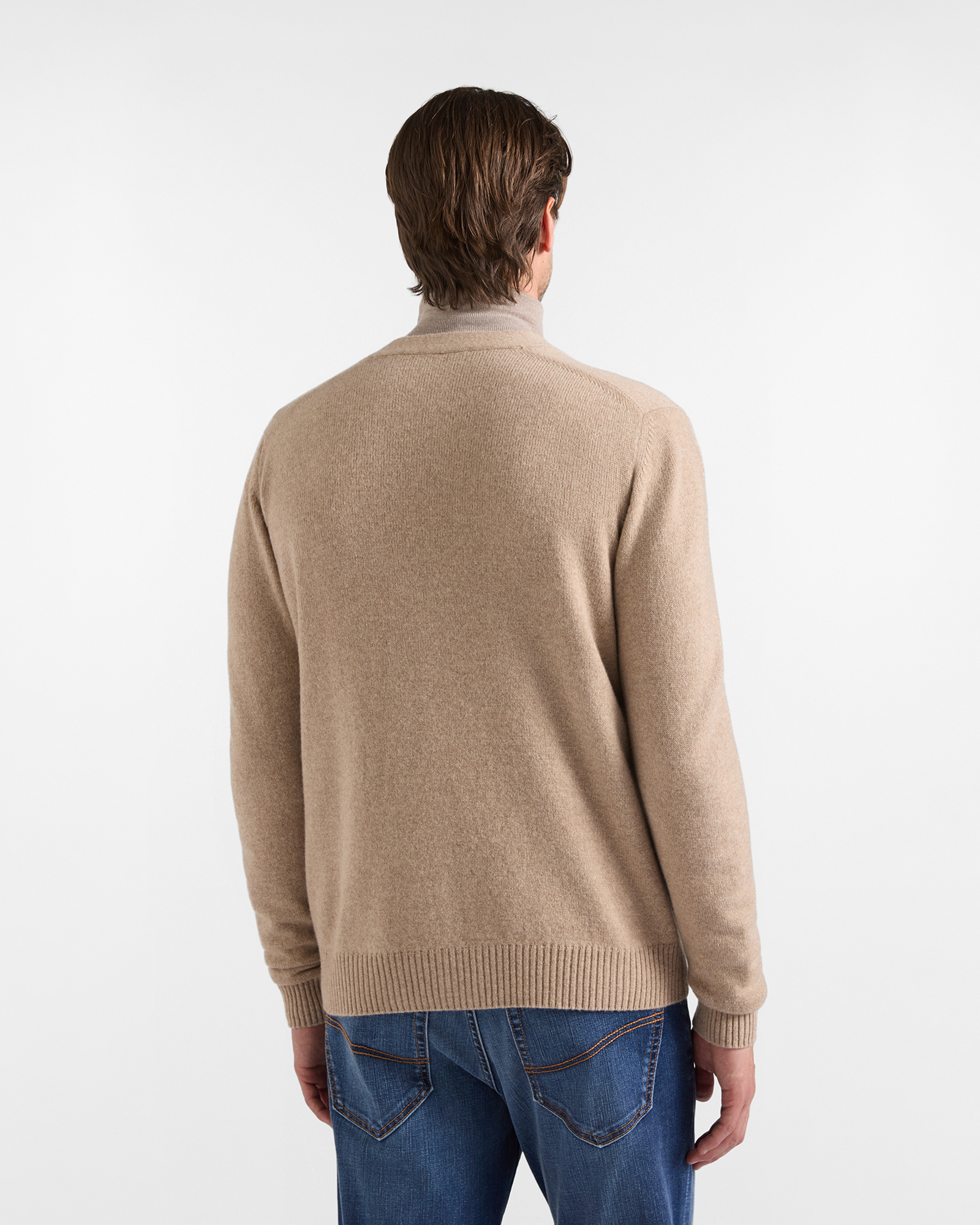 Men's Made in Italy V-neck cardigan in wool and cashmere blend with regular fit, TAUPE, large