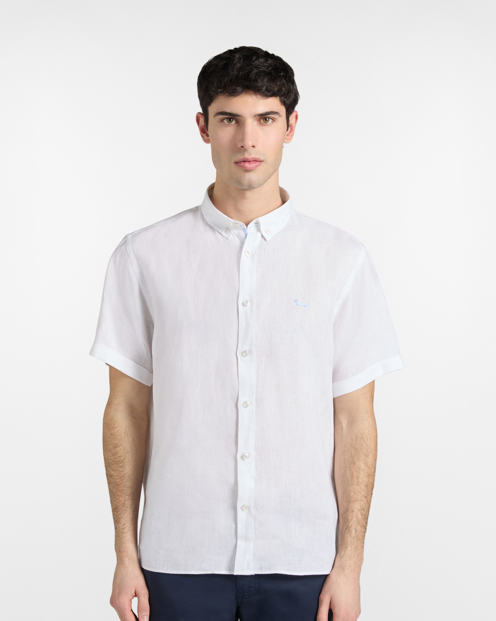 Chemise en pur lin coupe droite, Blanc, large