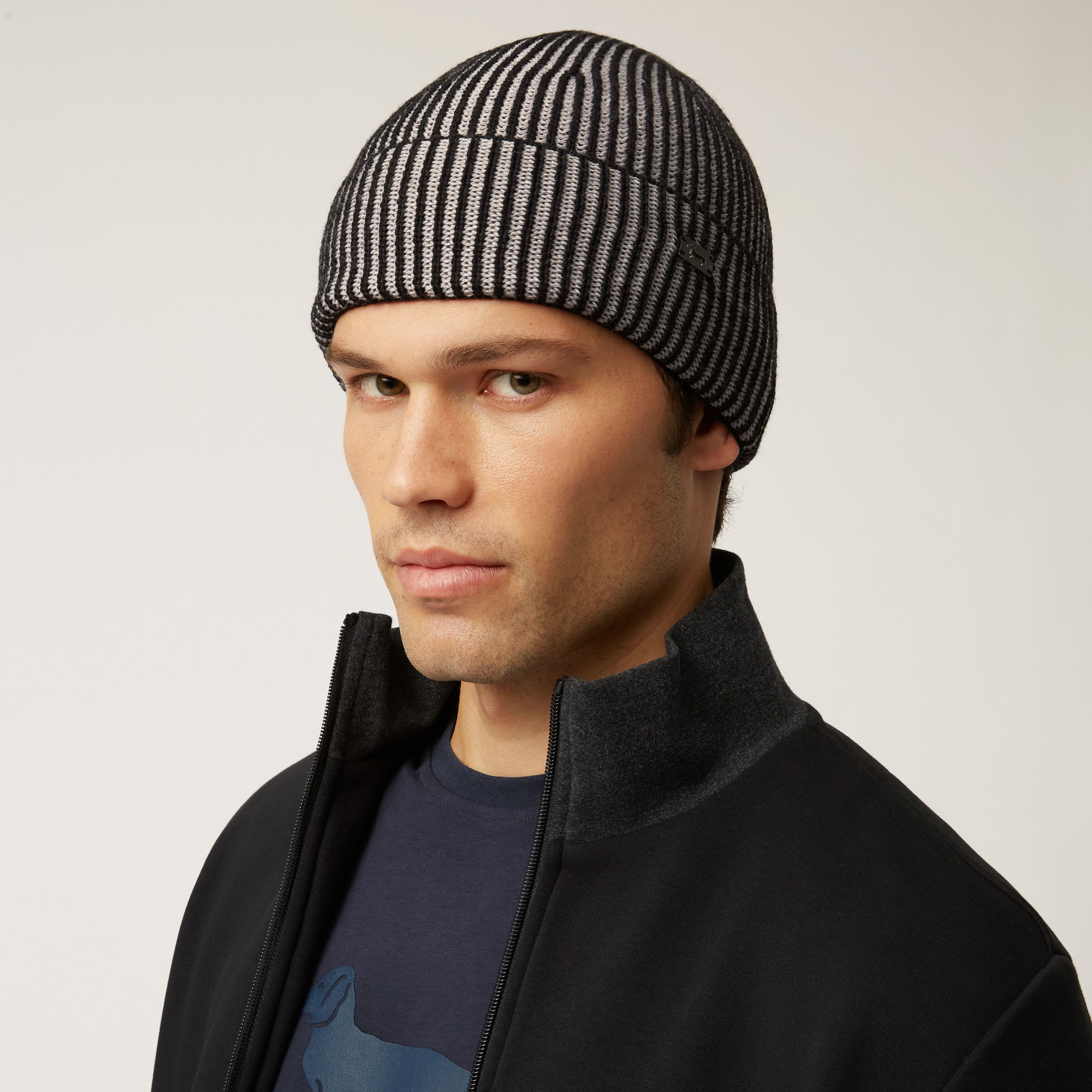 Short Ribbed Wool-Blend Beanie, Gray, large image number 2