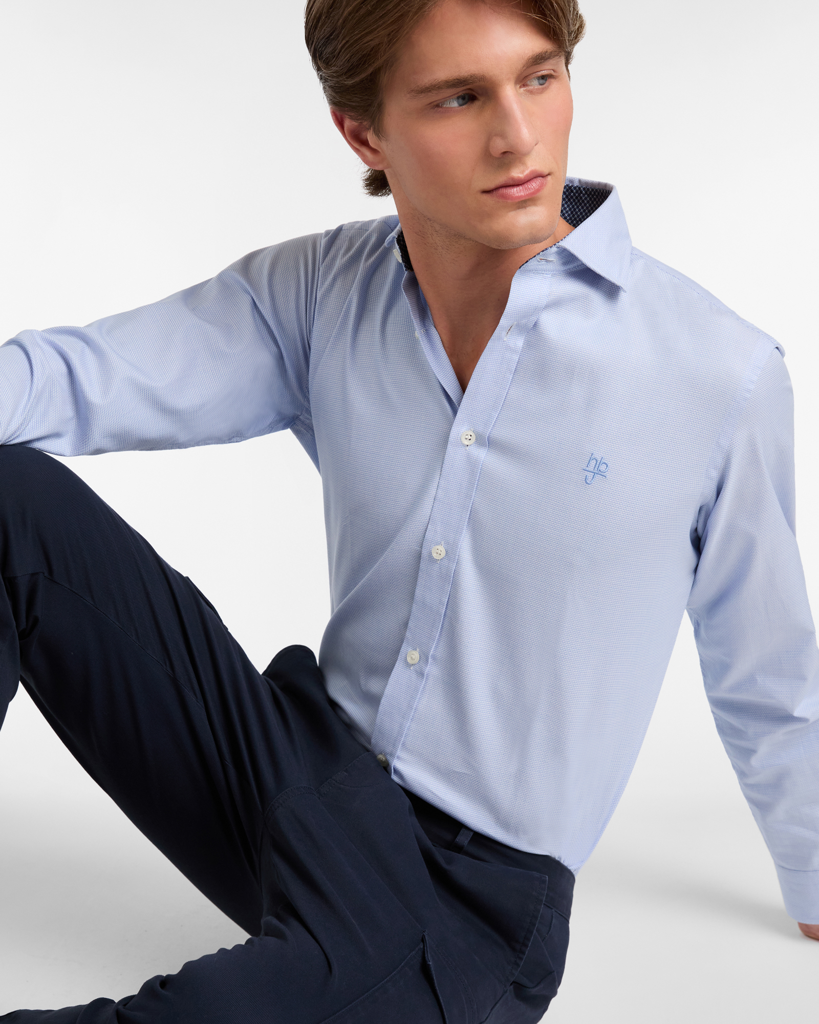 Cotton Shirt with French Collar, Dusty Blue, large image number 2