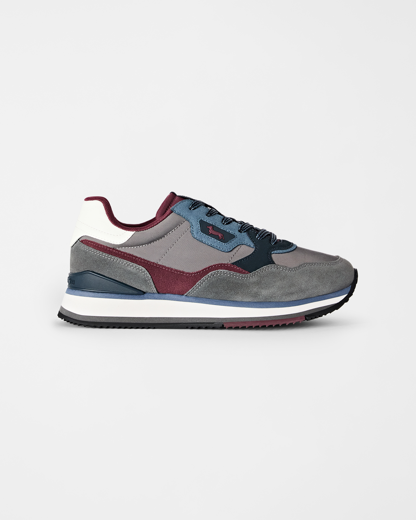 Men's running sneakers in three-tone suede and three-tone technical fabric, ANTHRACITE, large