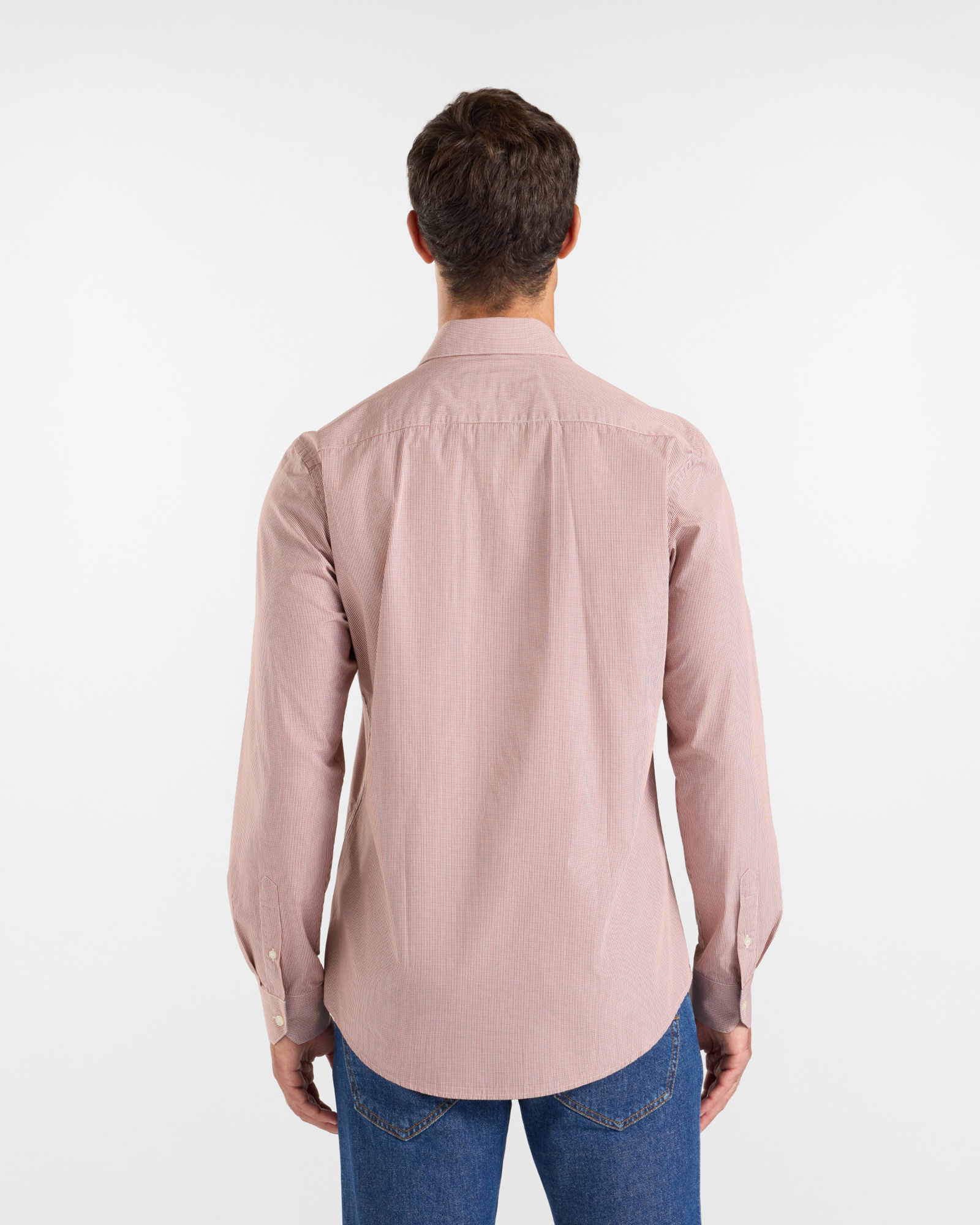 Men's narrow-fit dark  yarn-dyed micro-gingham shirt, BRICK RED, large image number 2