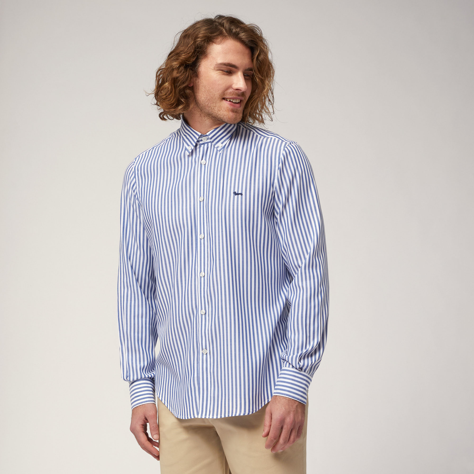 Striped Tencel Shirt, Blue, large