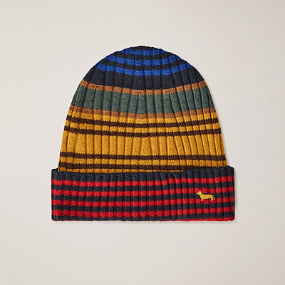 Ribbed Short Beanie With Multicolored Stripes