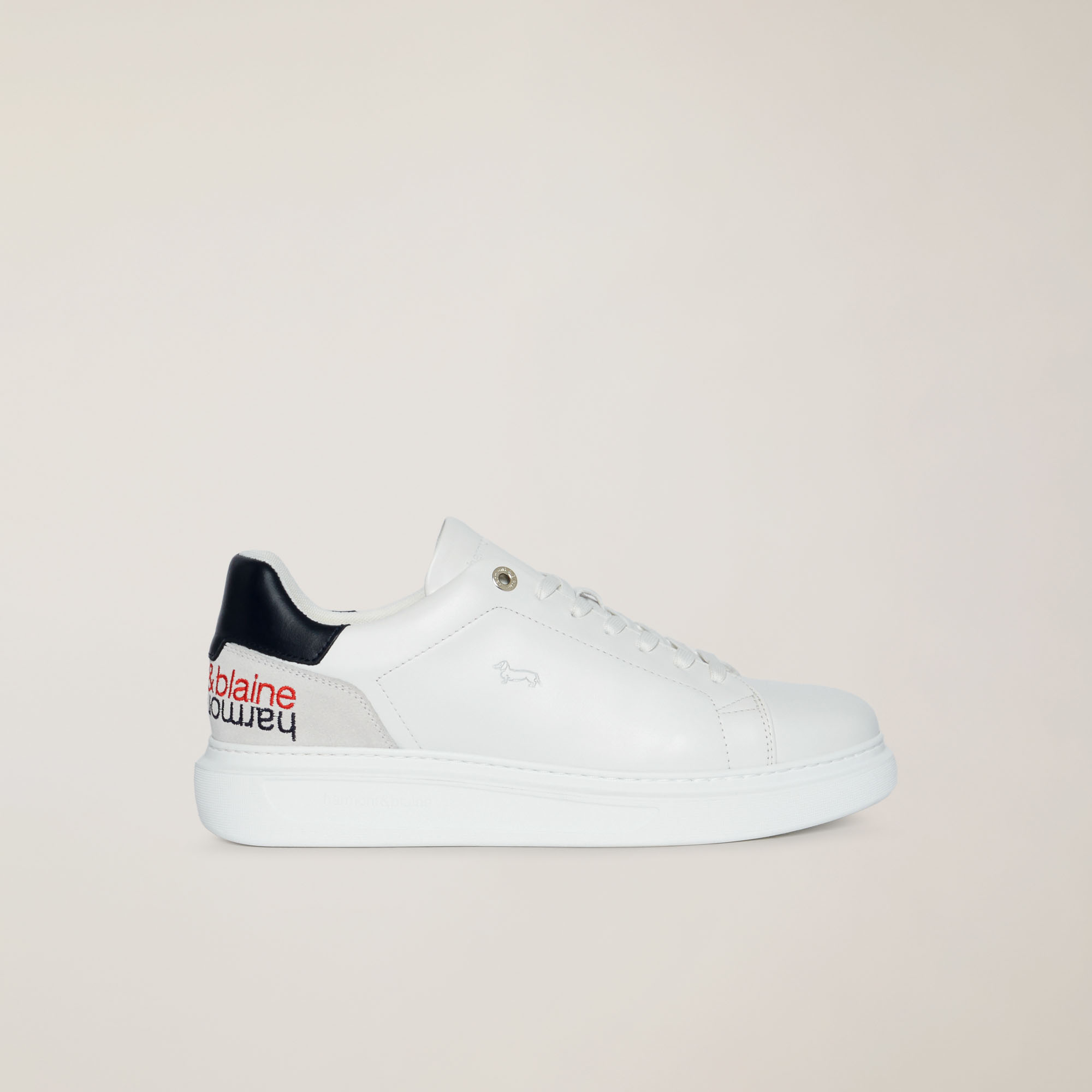 Sneaker In Pelle Con Scritta, Bianco/Blu, large