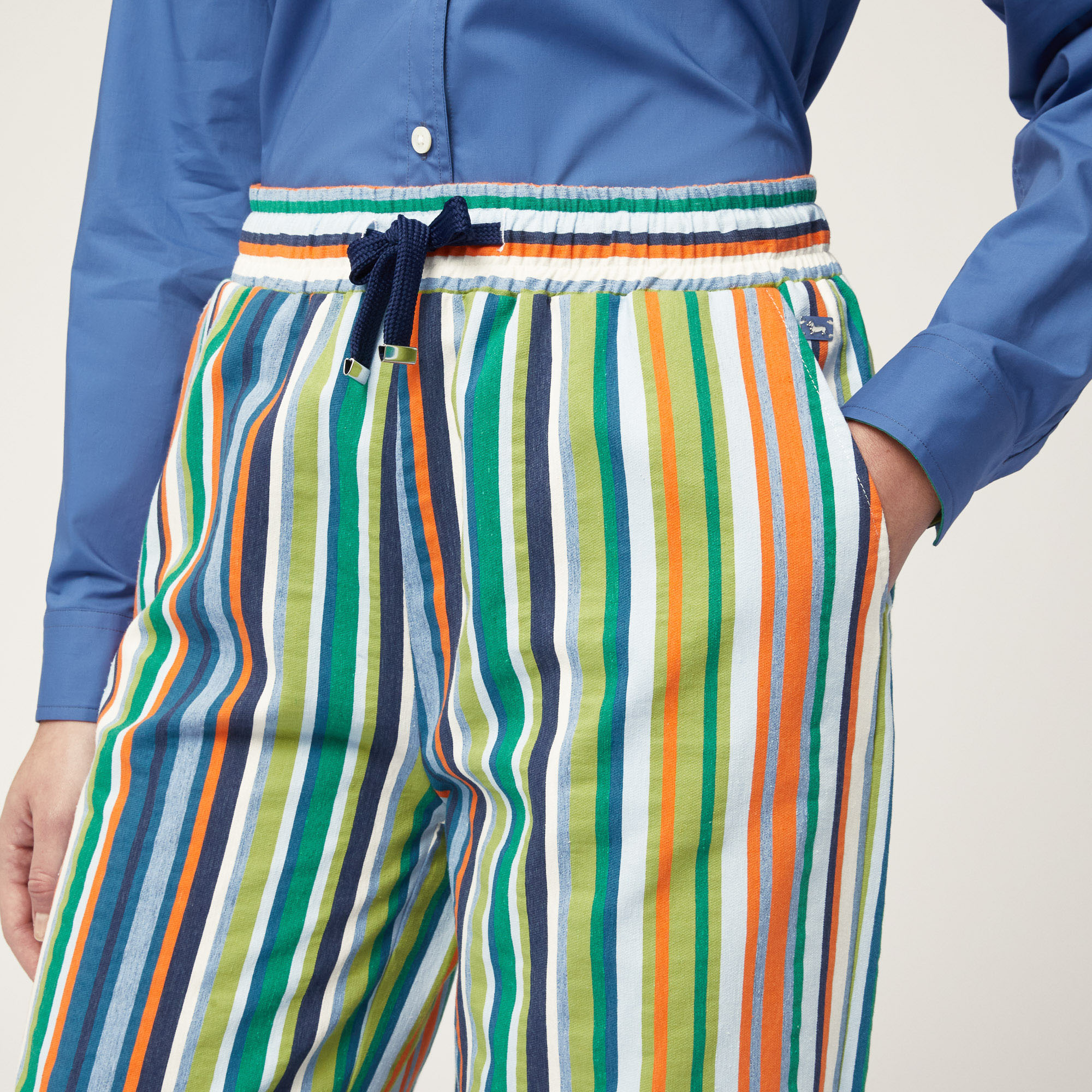 Pantaloni A Righe Con Laccio, Verde, large image number 2
