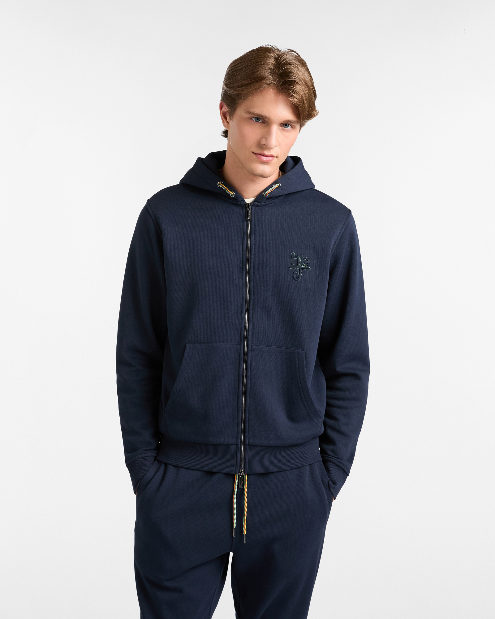 Full-Zip Hoodie in Brushed Piquet