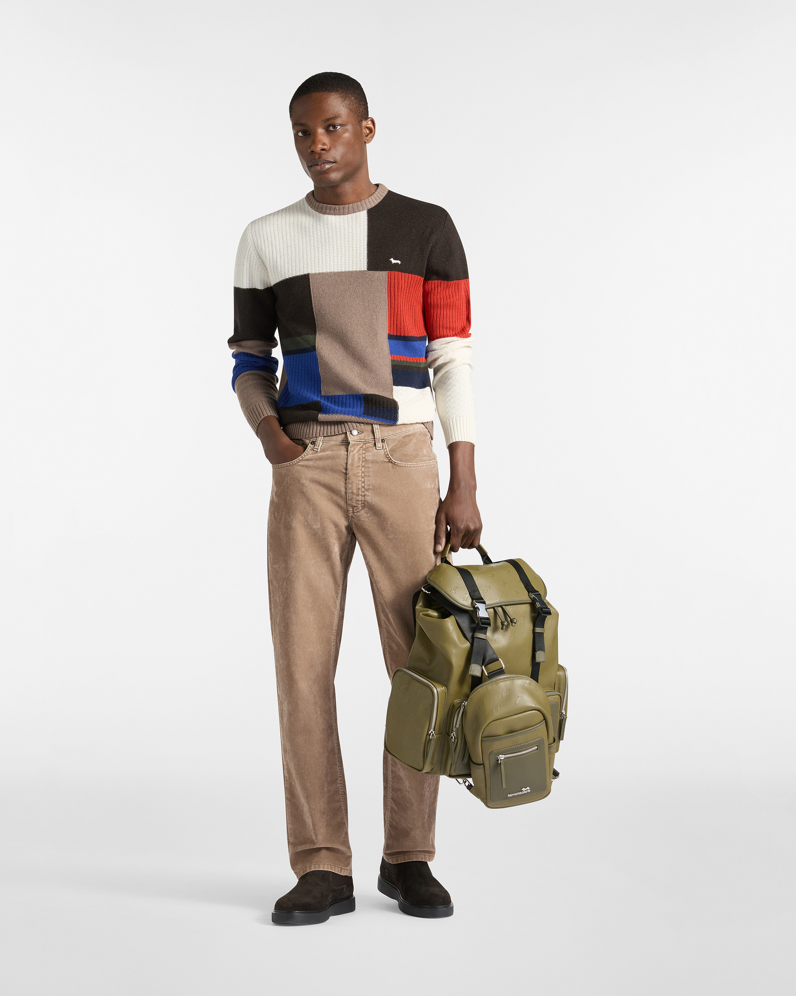 Pullover Rundhals Colorblock, Lederbraun, large image number 3