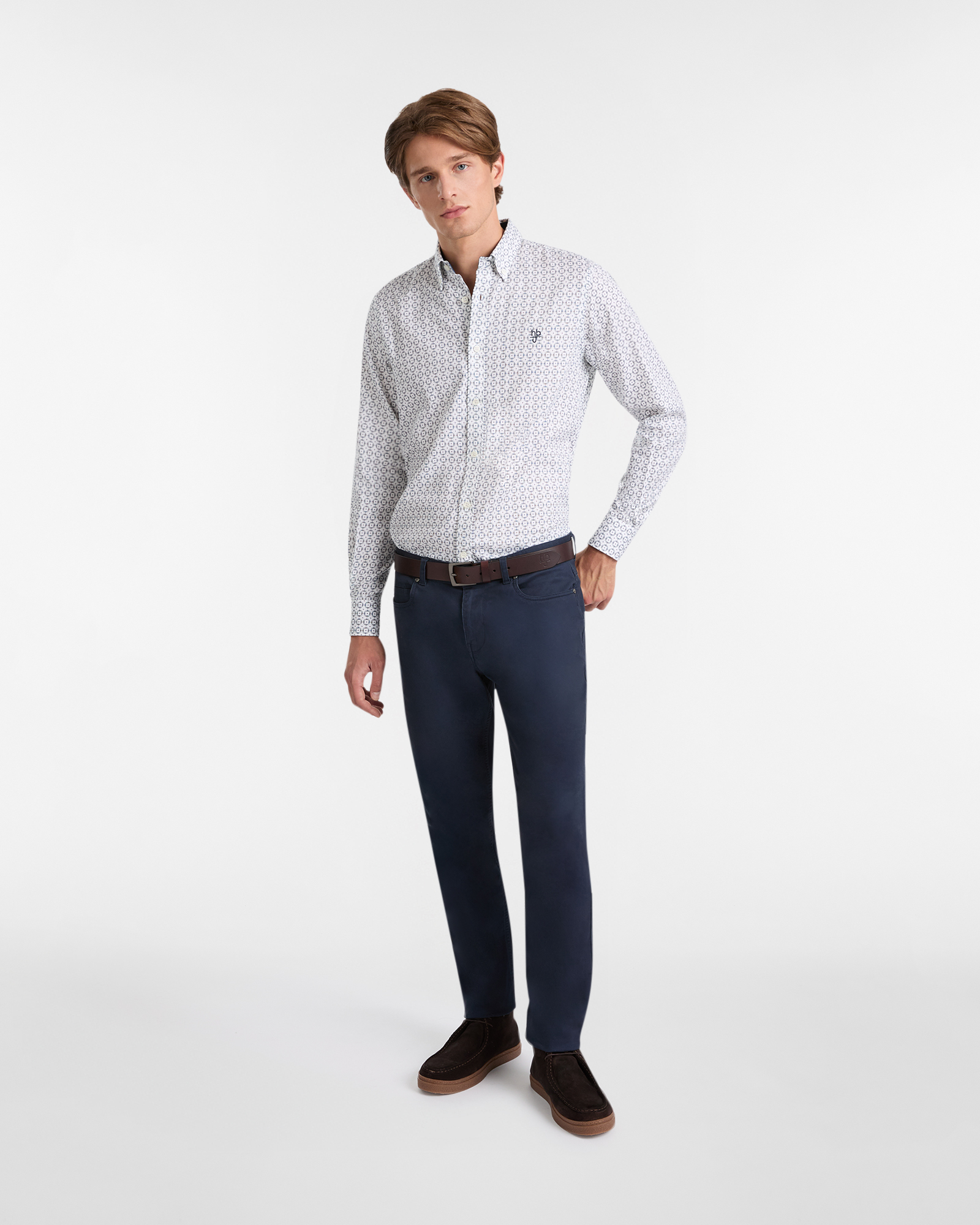 Camicia Fantasia Geometrica in Cotone, Beige, large image number 3