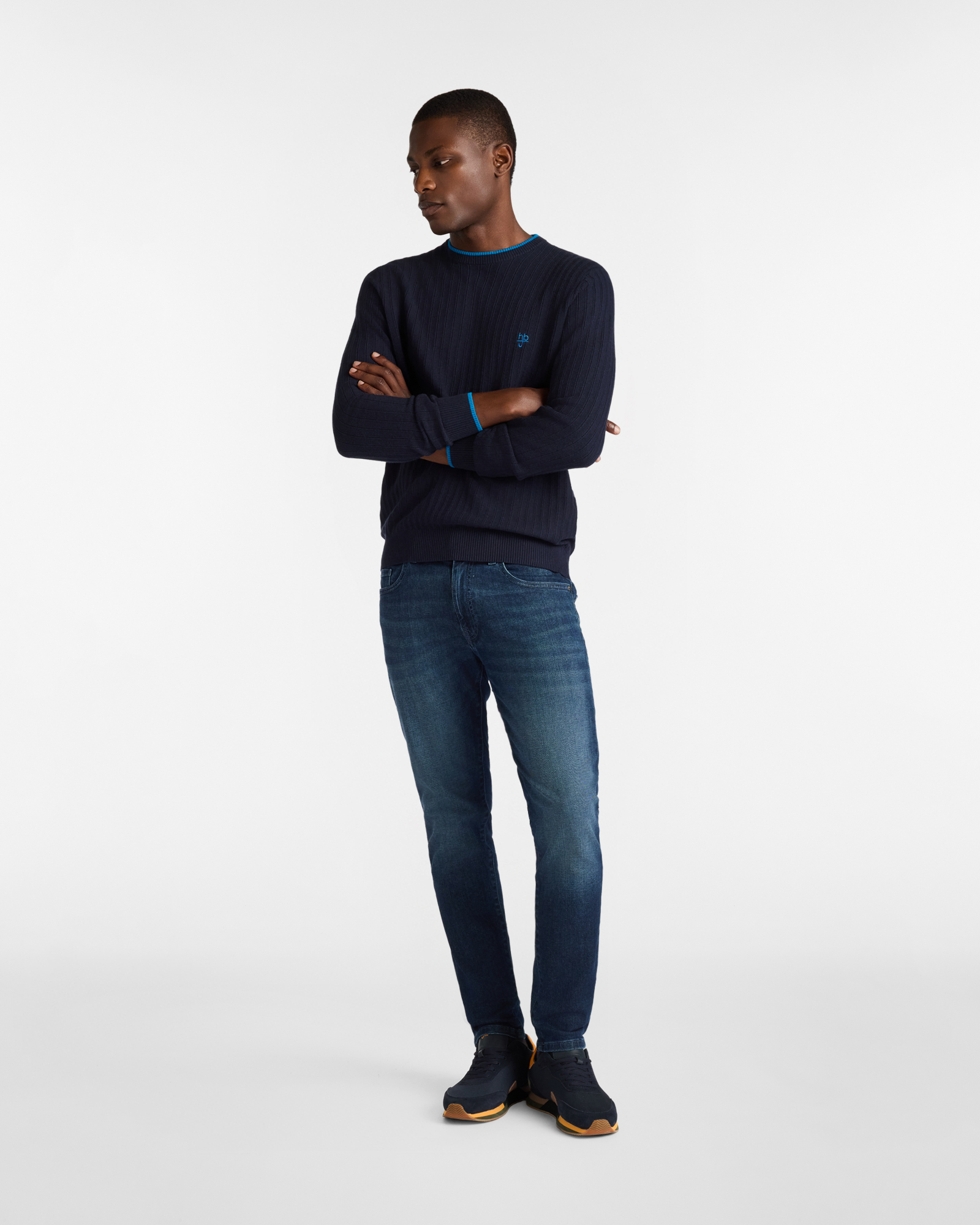 Crew Neck Sweater with Contrast Details, Dark Blue, large image number 3