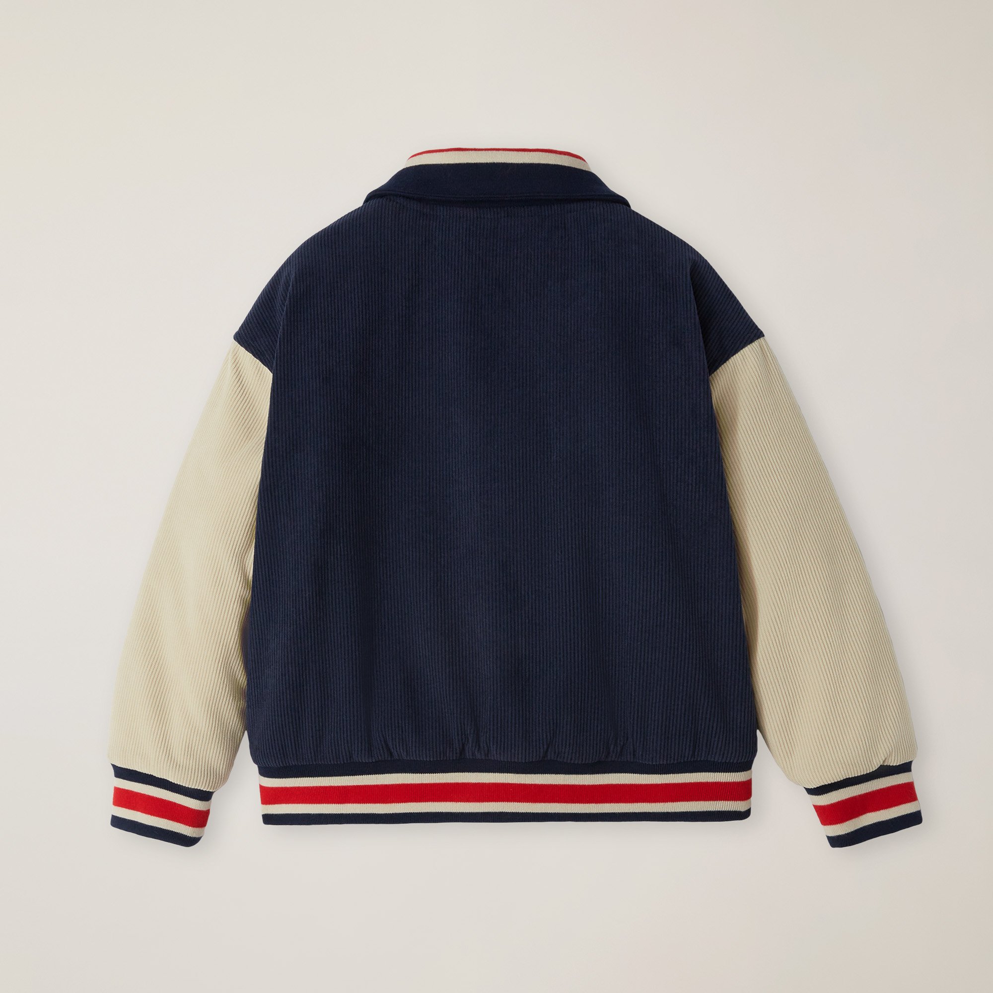 Ribbed Velvet Varsity Jacket With Embroidery
