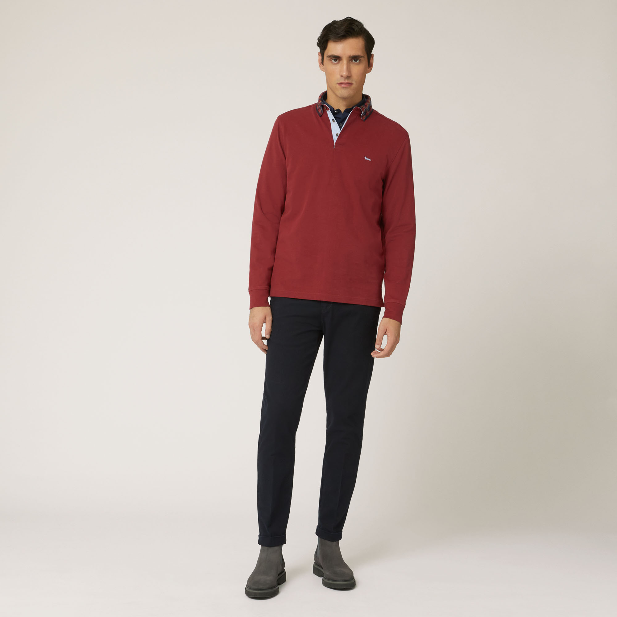 Vietri Long-Sleeved Polo Shirt With Contrasting Collar, Purple, large image number 3
