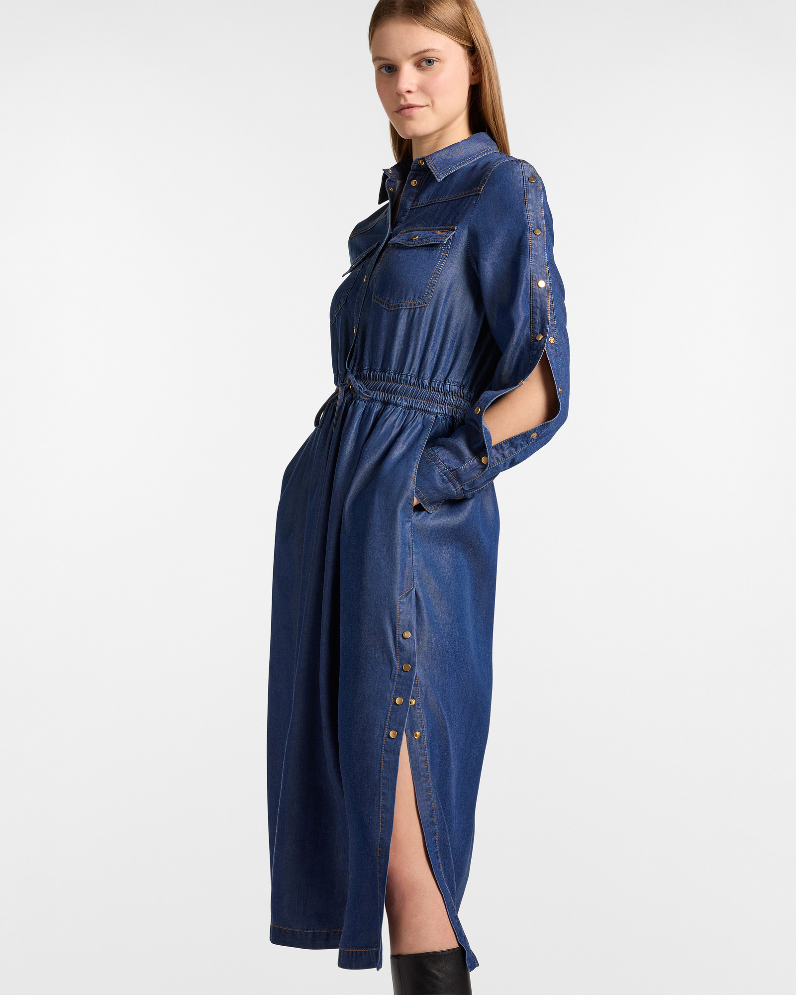 Abito Chemisier Midi In Chambray, Blu Denim, large image number 2