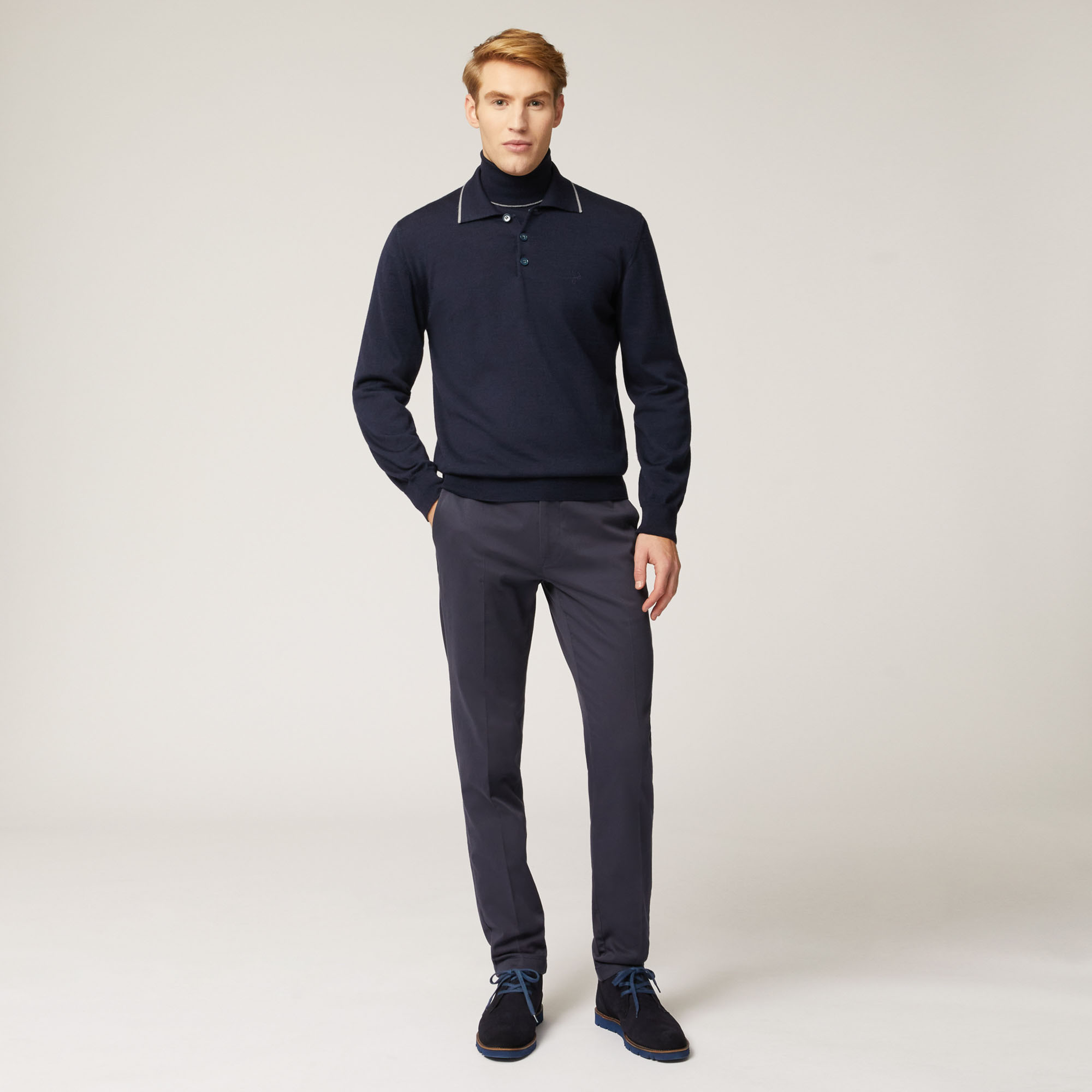 Pullover Con Colletto E Bottoni, Blu Scuro, large image number 3