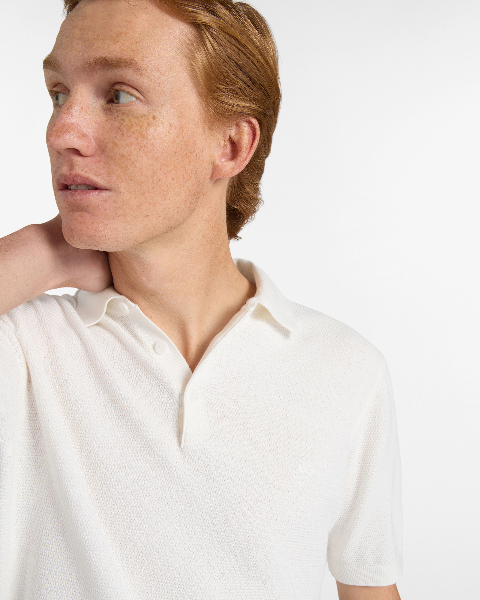 Polo Uomo in Maglia Strutturata, Bianco naturale, large image number 2