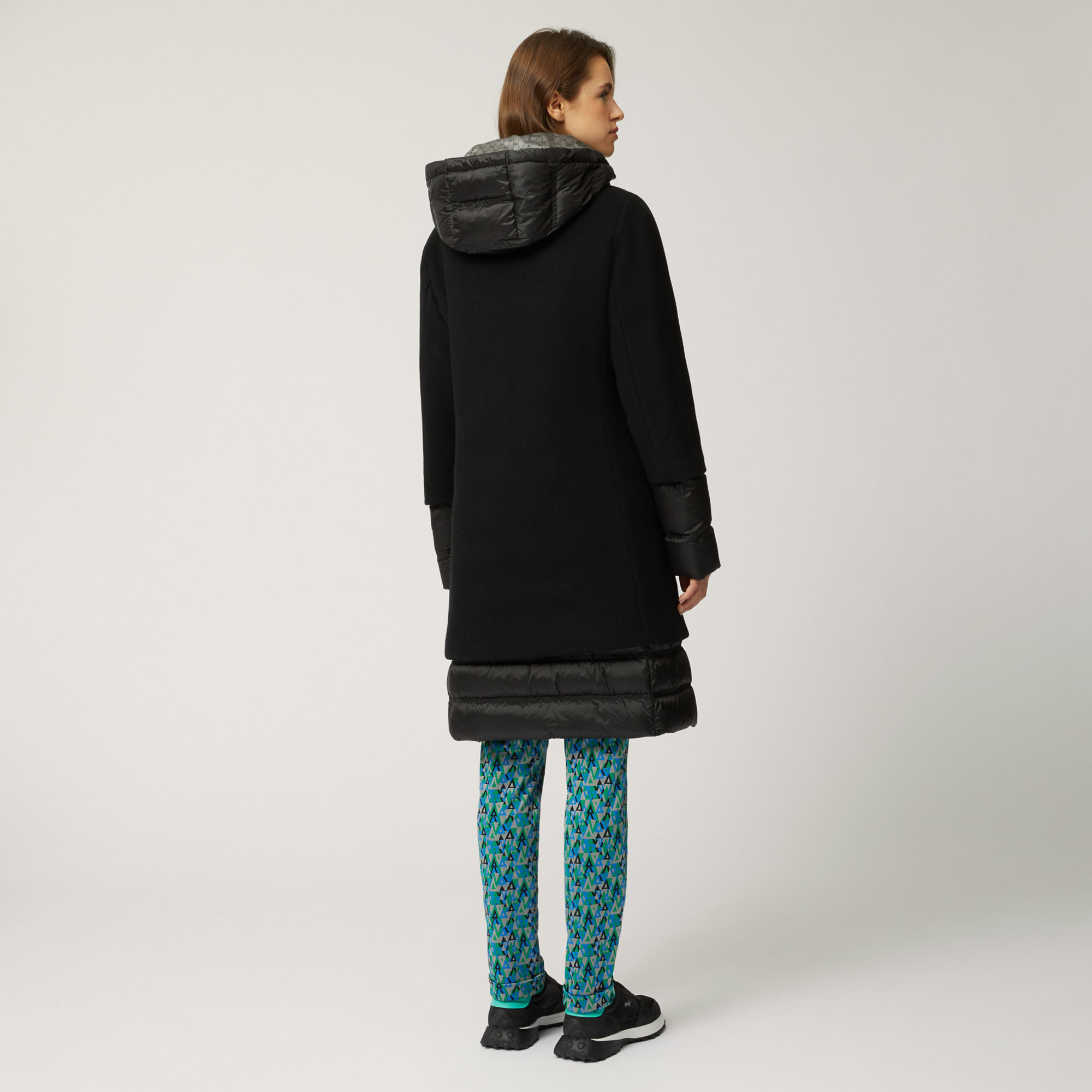 Wool And Nylon Long Jacket With Hood, Black, large image number 1