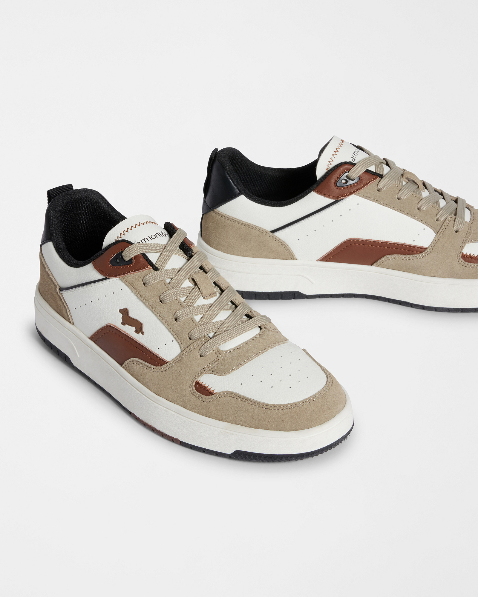 Zapatillas de estilo urbano en cuero y ante, Beige/Blanco, large image number 3