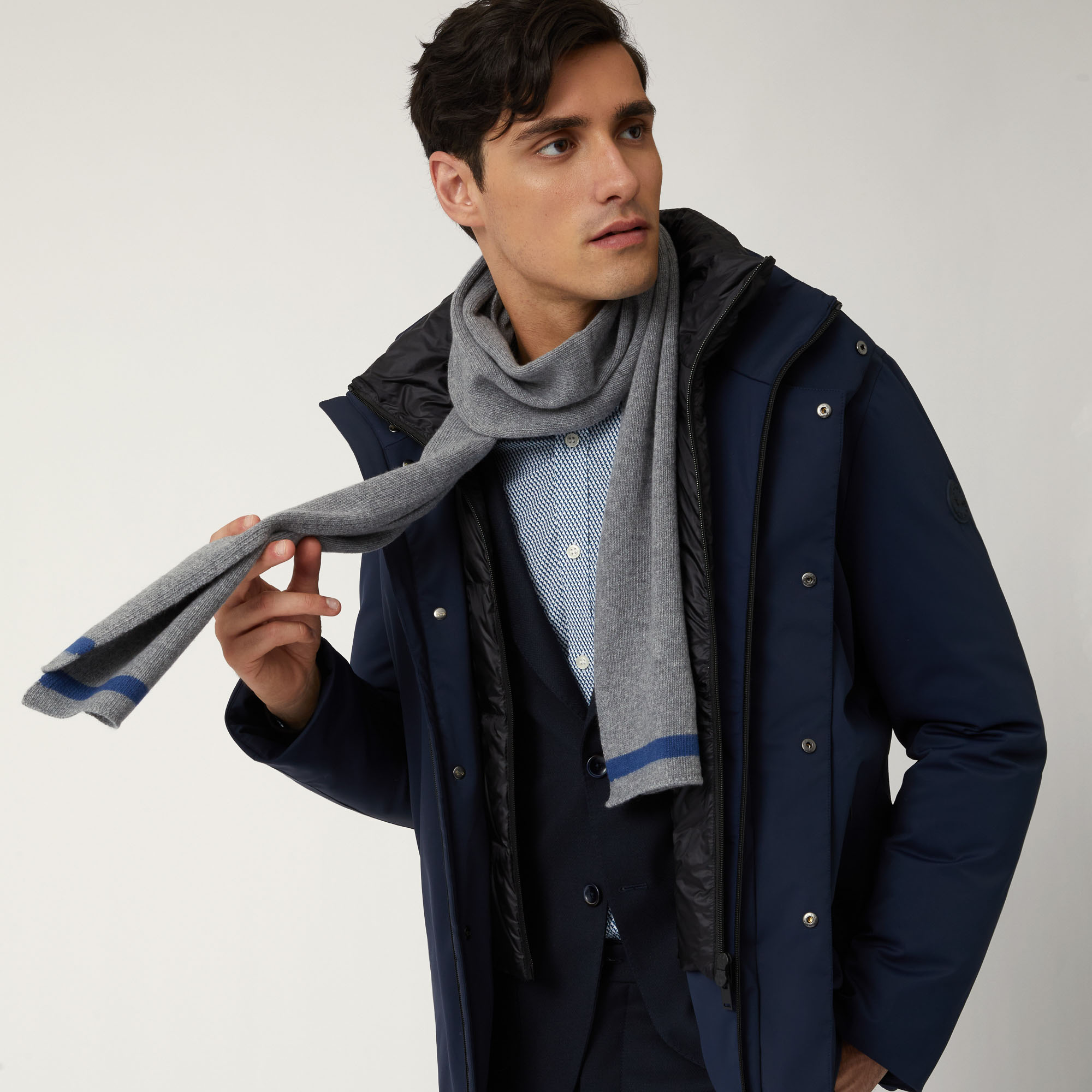 Two-Tone Cashmere-Blend Scarf With Dachshund, Gray, large image number 2