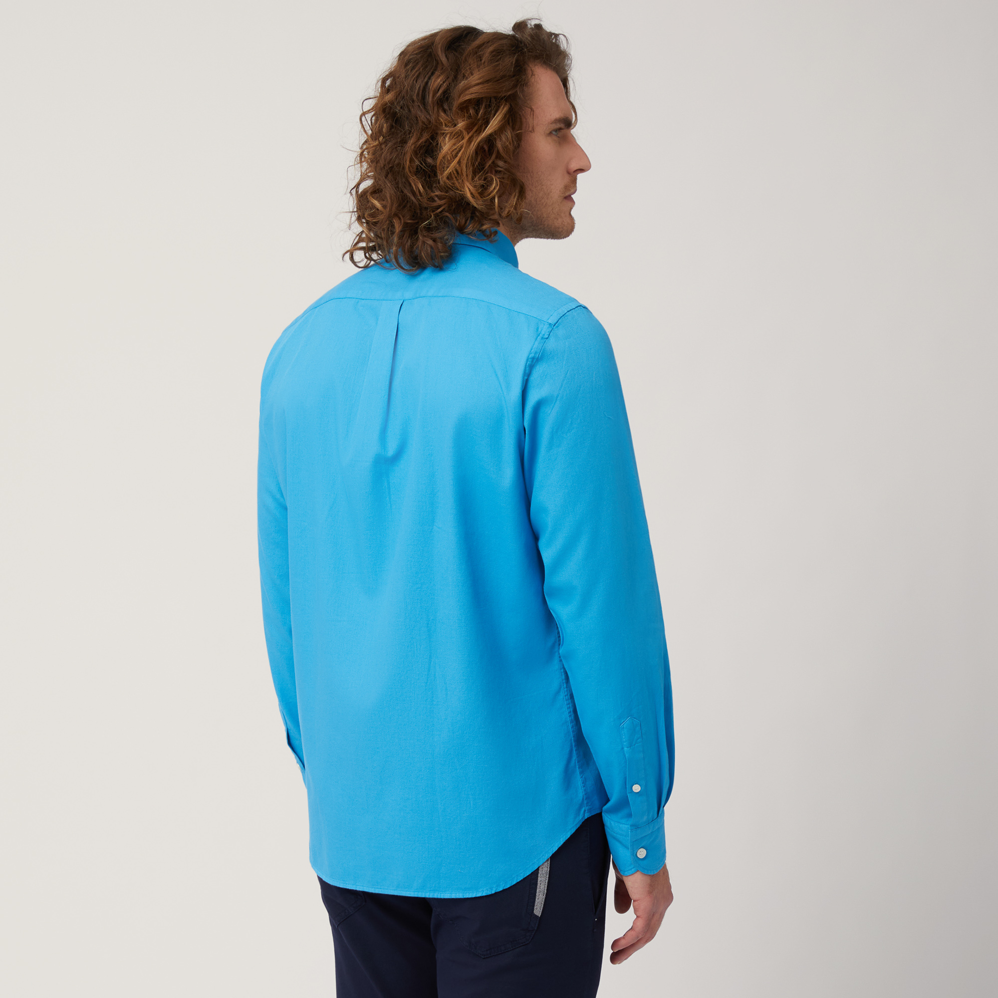 Cotton Shirt with Contrasting Inner Detail, Light Blue, large image number 1