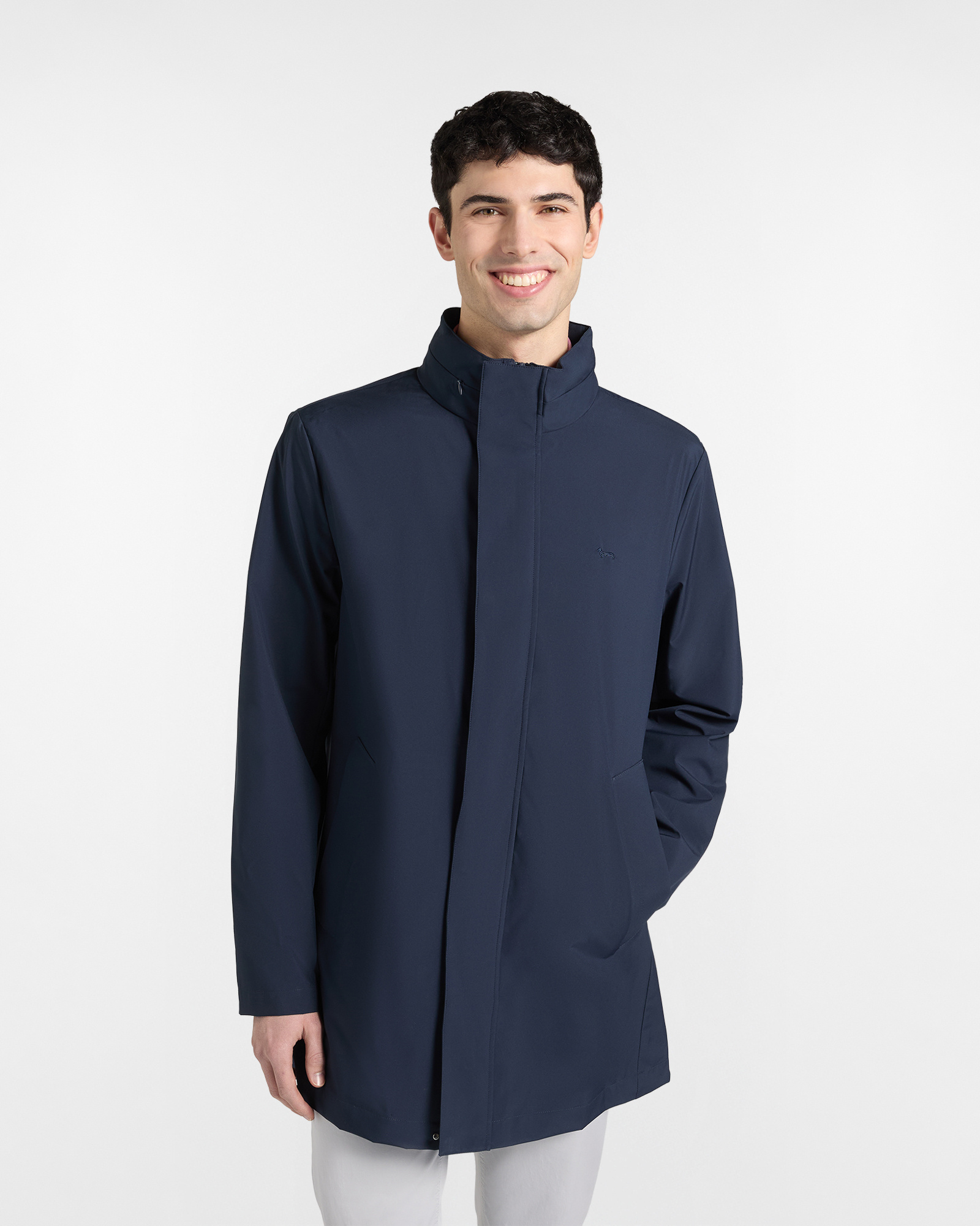 Soft shell trench coat, Navy Blue, large