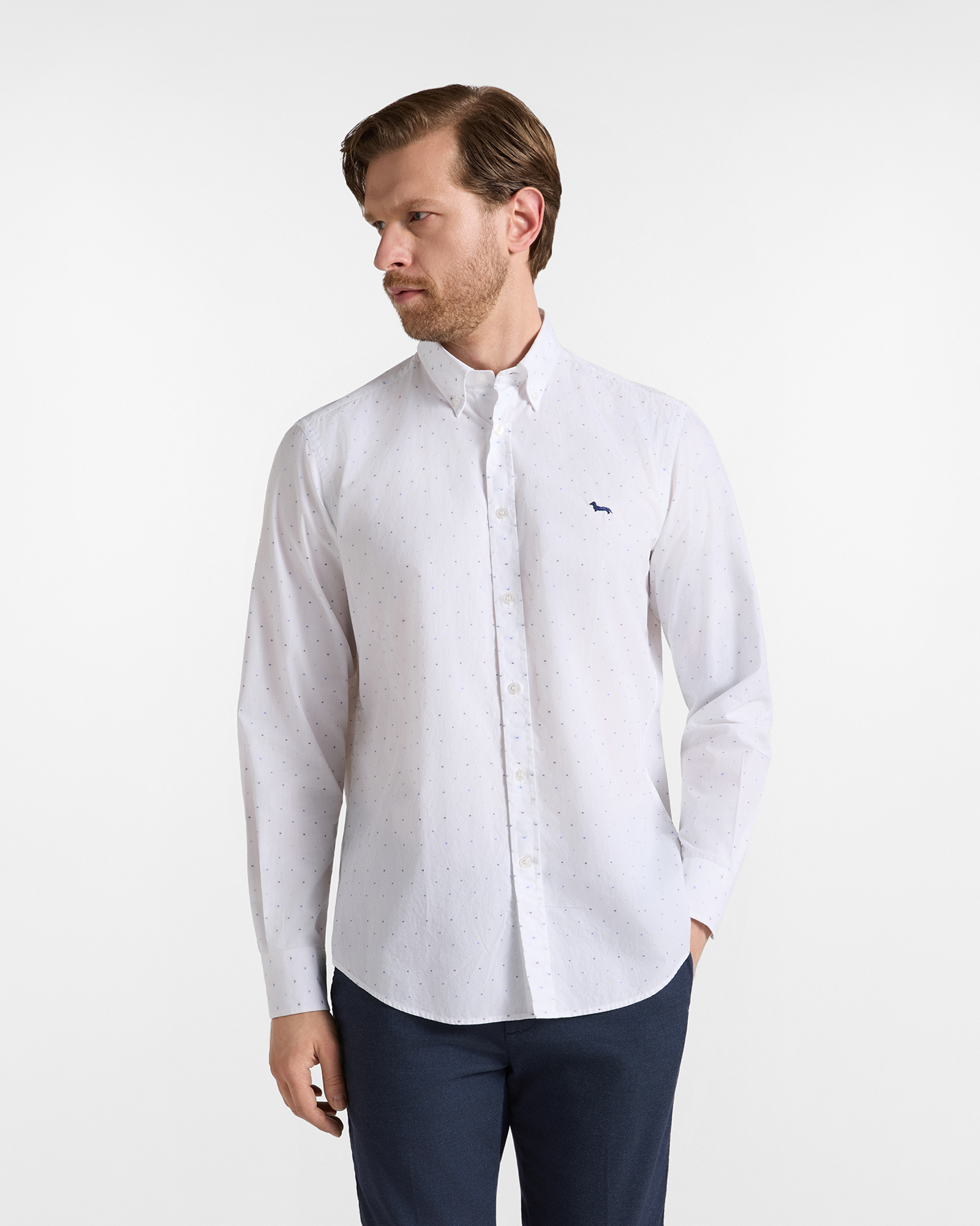 Camisa de hombre en popel&iacute;n fil coup&eacute; de corte regular, BLANCO, large