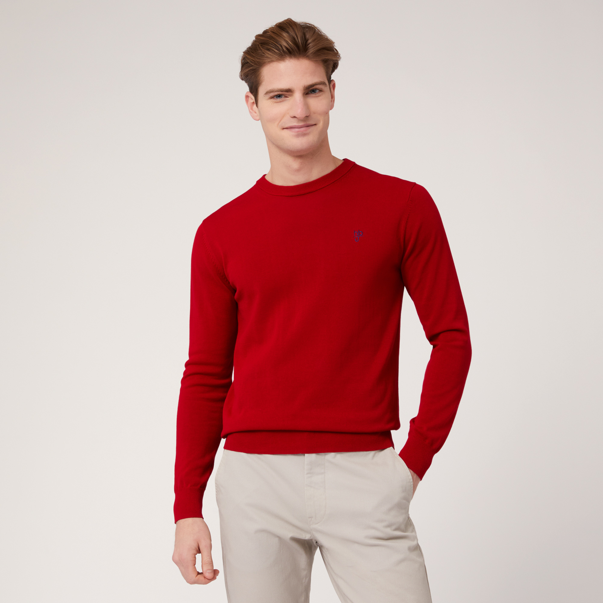 Pullover Girocollo In Cotone, Rosso, large image number 0