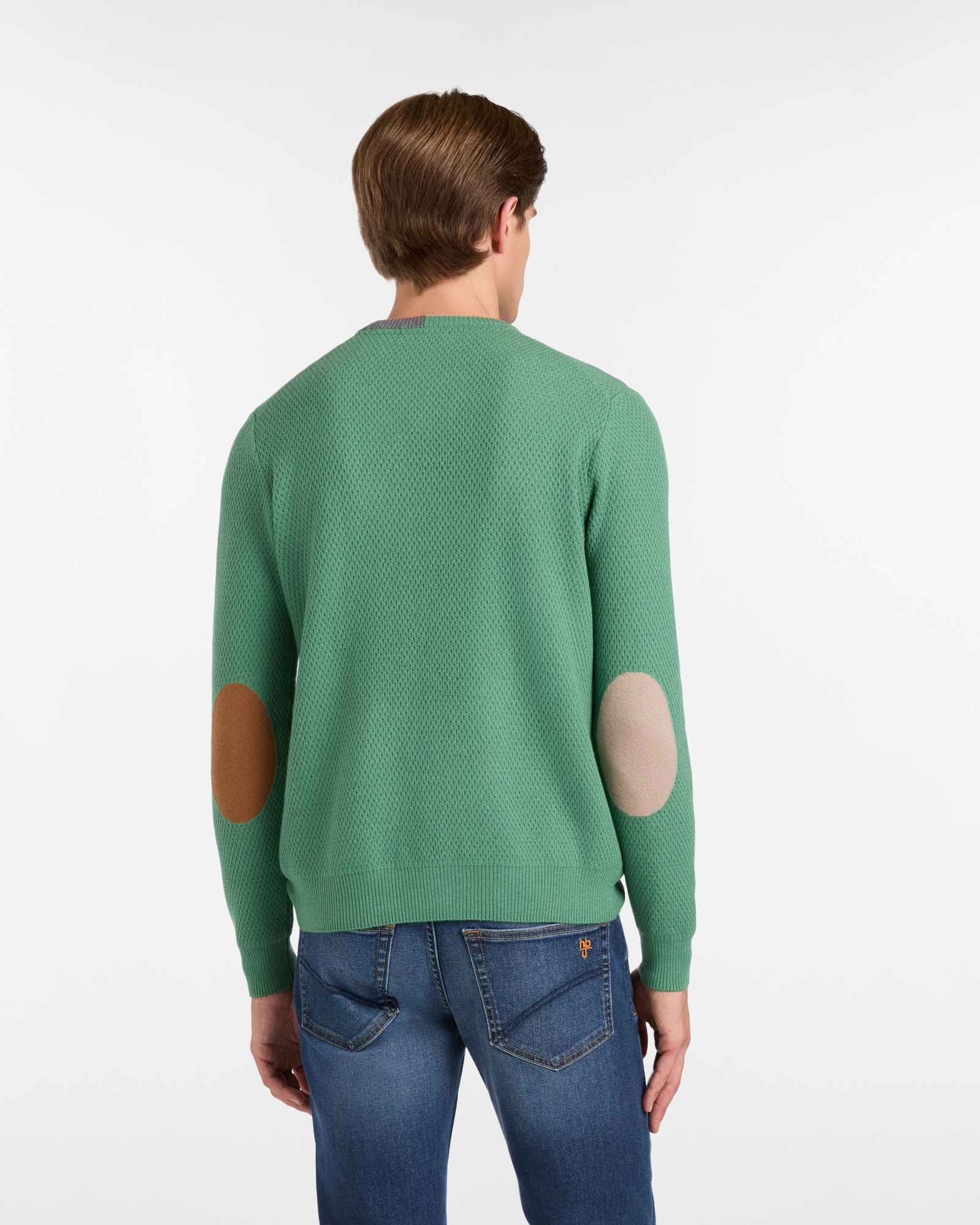 Crewneck Sweater with Contrast Elbow Patches