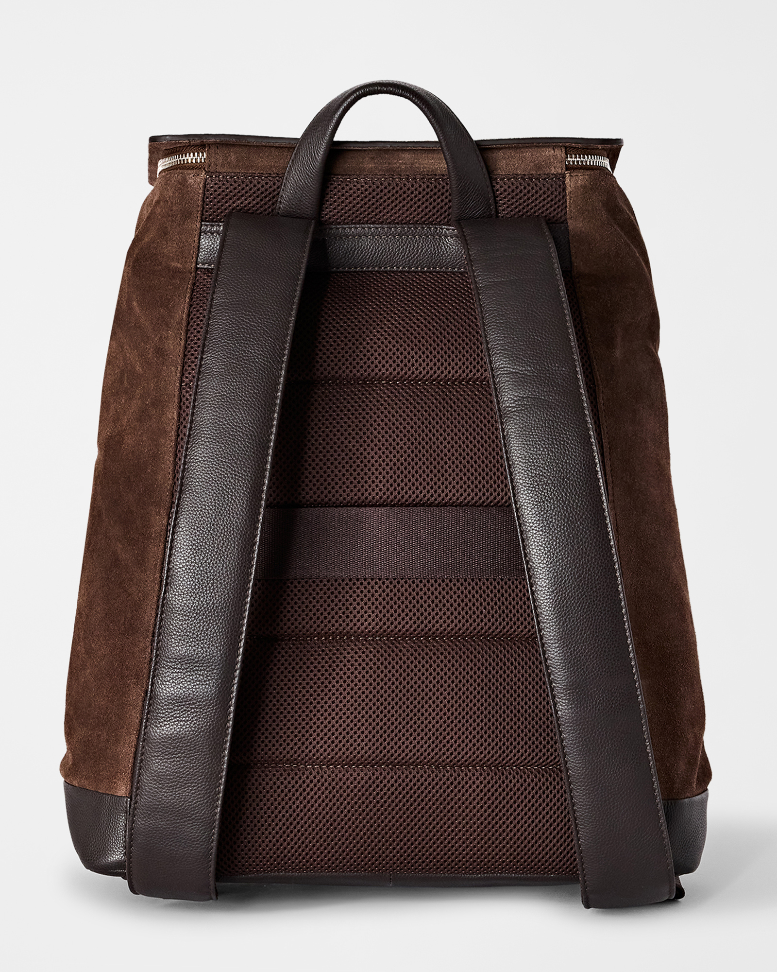 Men&rsquo;s suede and smooth leather rucksack, DARK BROWN, large image number 2