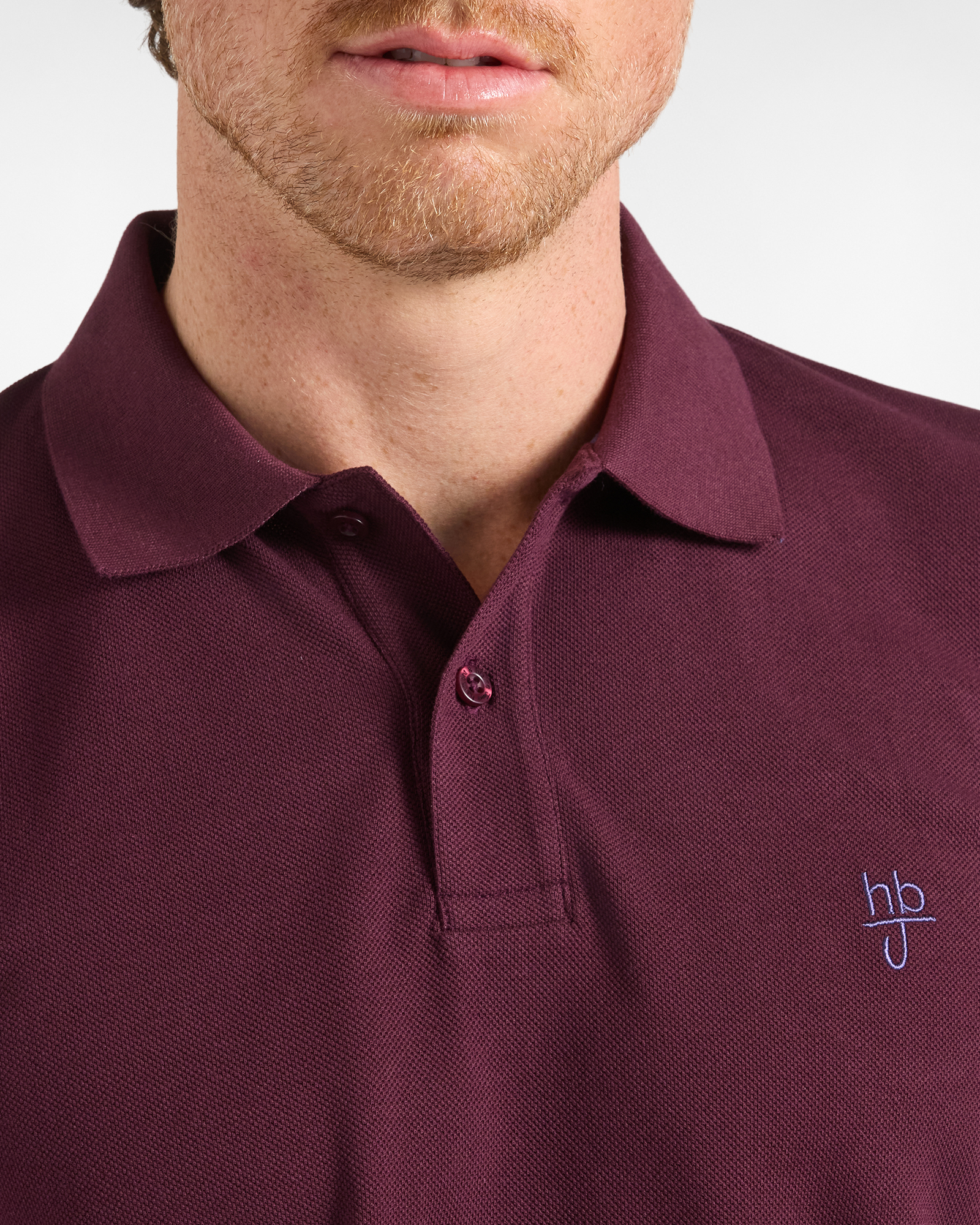 Polo HBJ Uomo Manica Lunga in Cotone Piquet, PRUGNA, large
