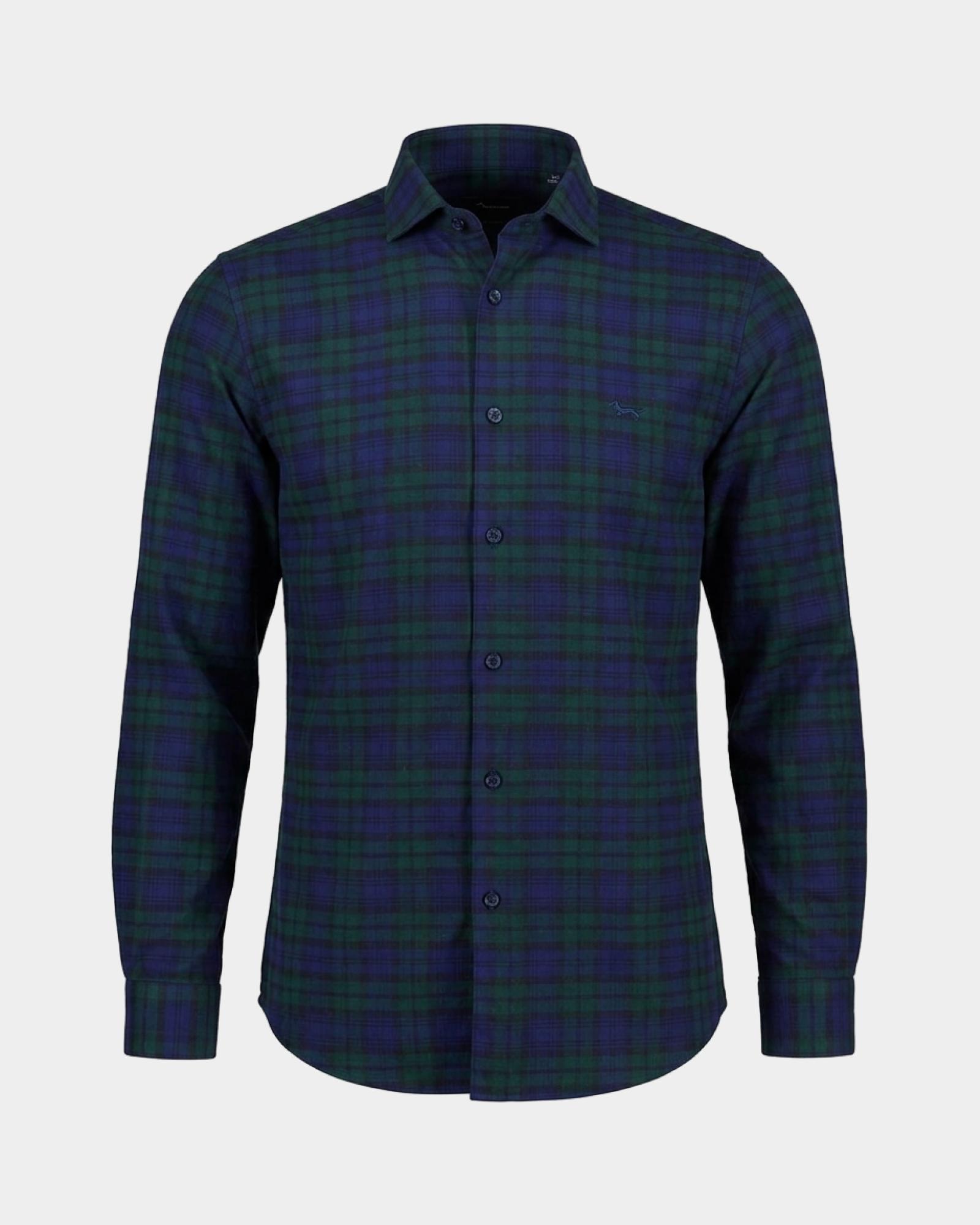 Camisa para hombre de franela a cuadros de corte estrecho Made in Italy, VERDE BOTELLA, large