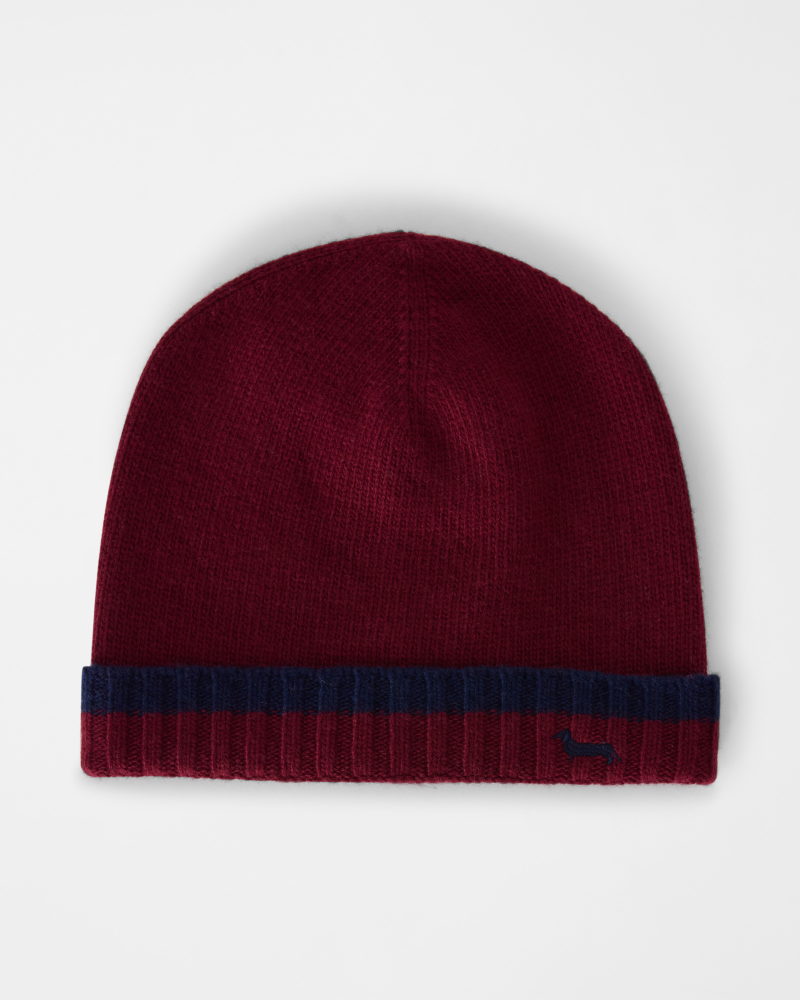 Men&rsquo;s wool and cashmere blend beanie with red dachshund embroidery