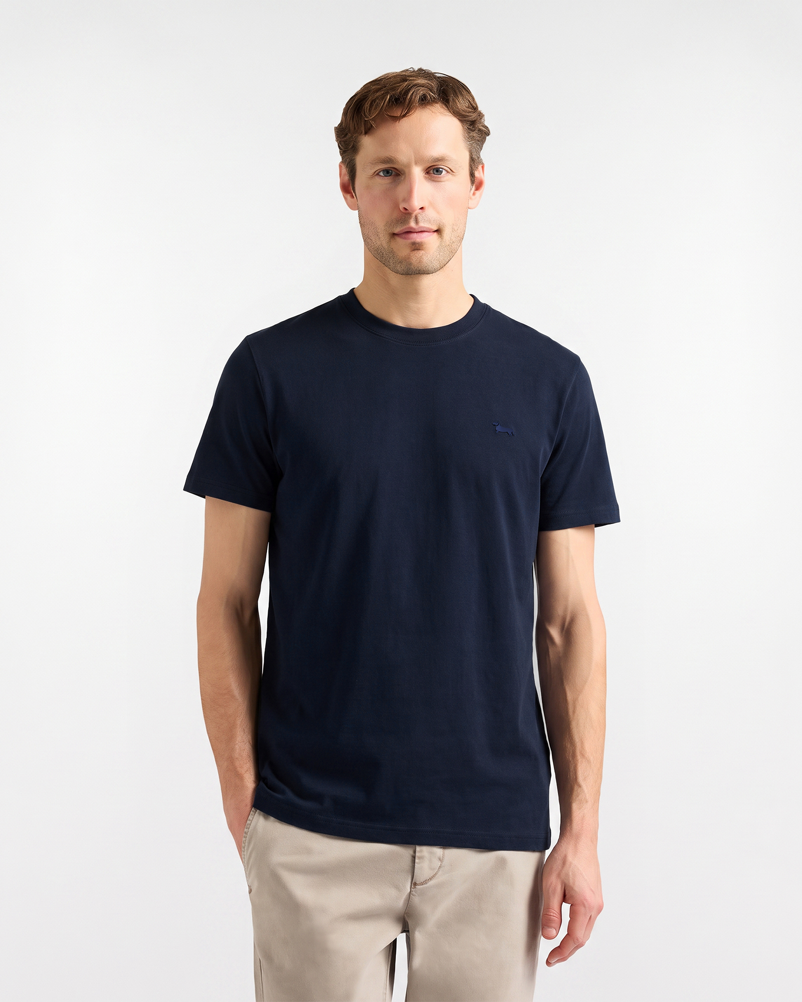 Men's cotton T-shirt with 3D dachshund, Blue, large image number 0