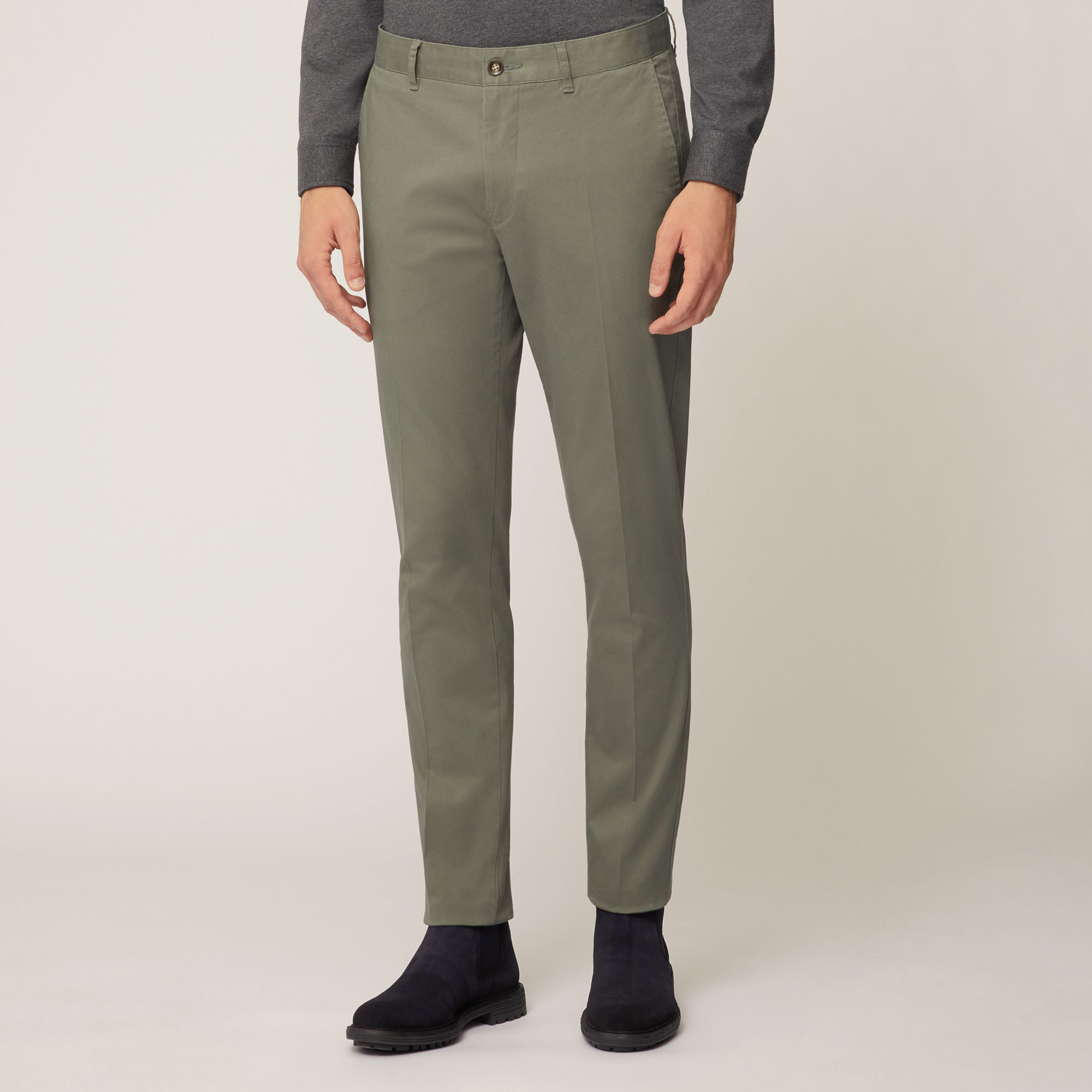 Pantalone Chino Narrow In Twill Leggero Di Cotone, Verde Petrolio, large