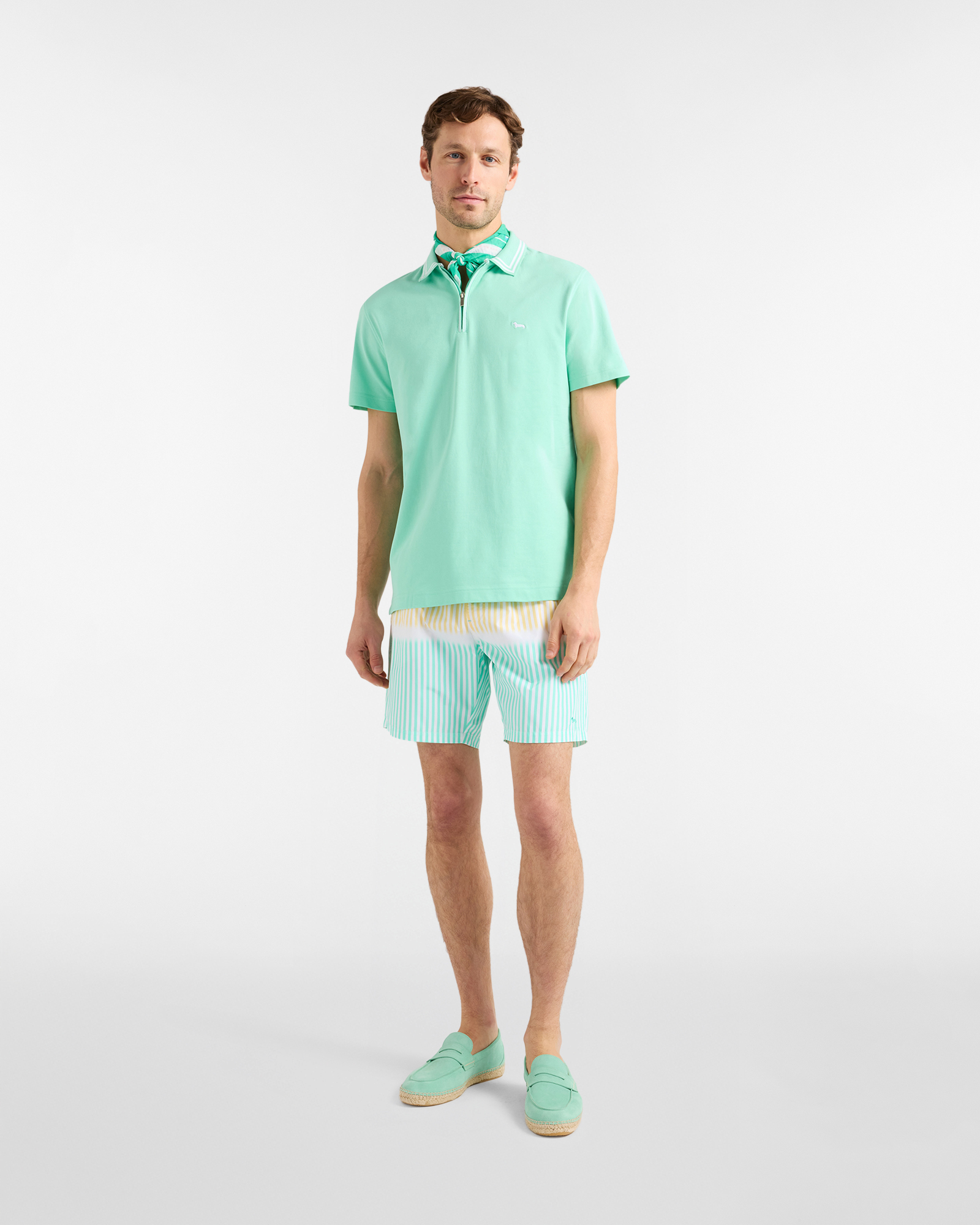 Men's polo shirt with zip in stretch piqu&eacute;, Green, large image number 3