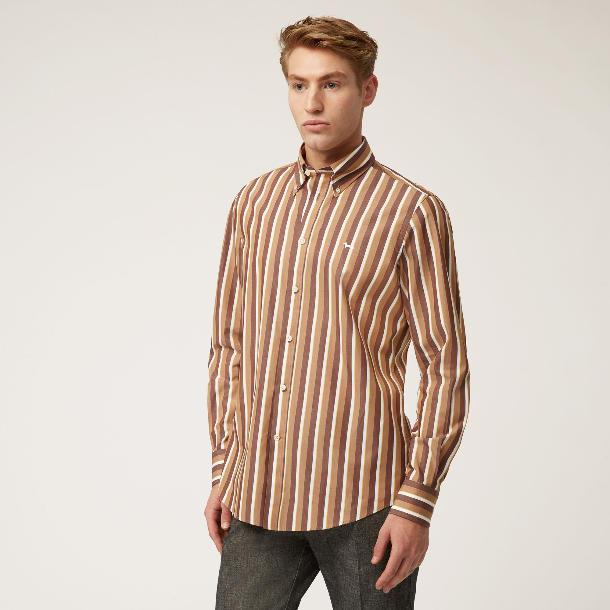 Tone-On-Tone Striped Organic Cotton Shirt, Beige, large