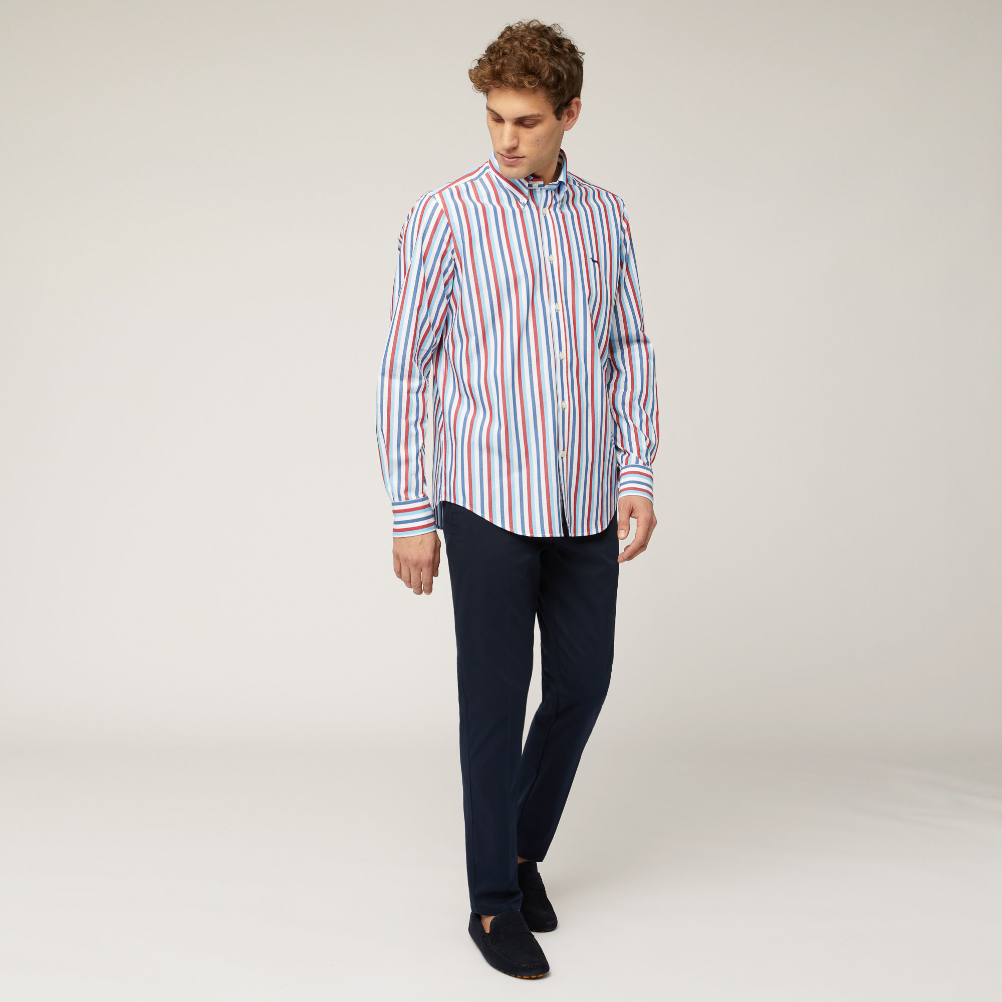 Cotton Shirt with Vertical Stripes, Light Red, large image number 3