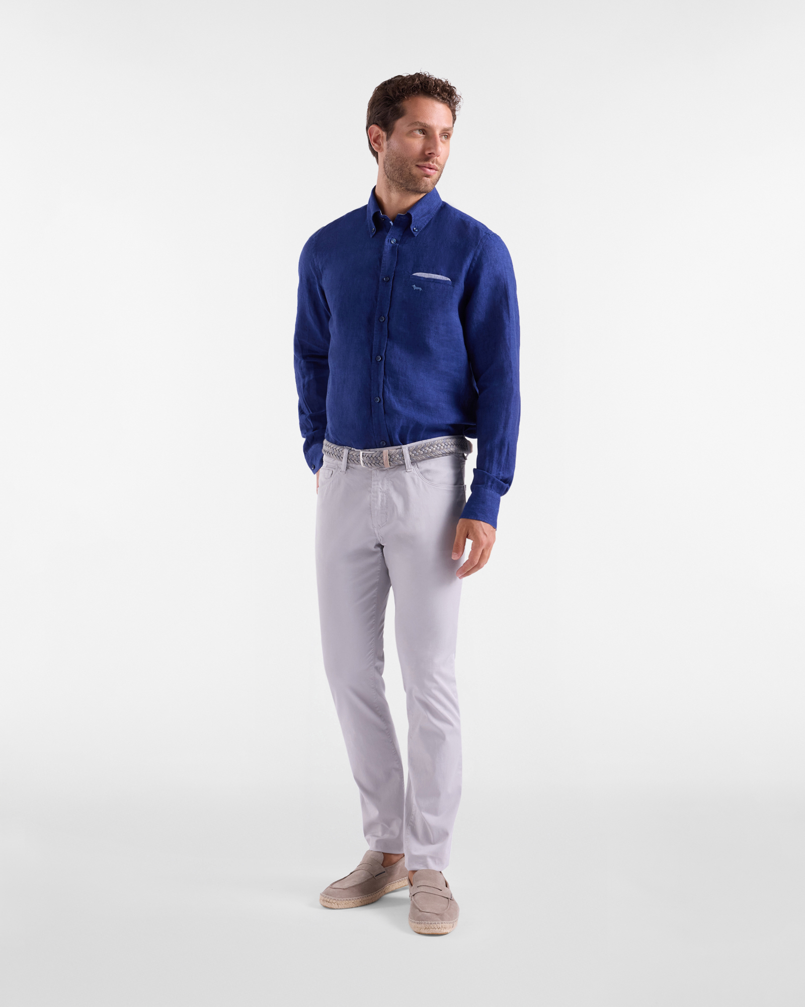 Men's linen shirt with chest pocket and pocket square, Blue, large image number 3