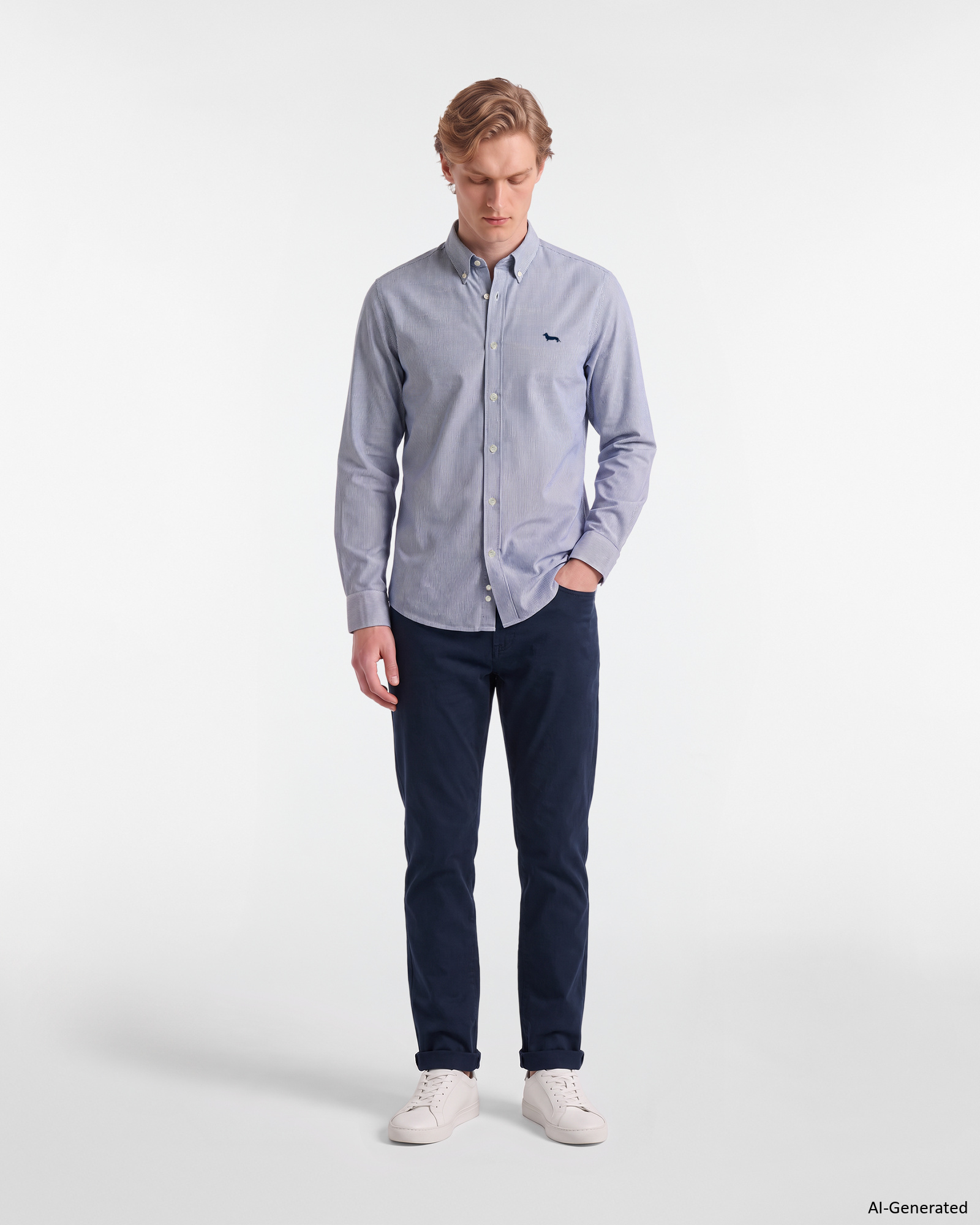 Men's regular-fit yarn-dyed shirt with micro-stripe, BLUETTE, large