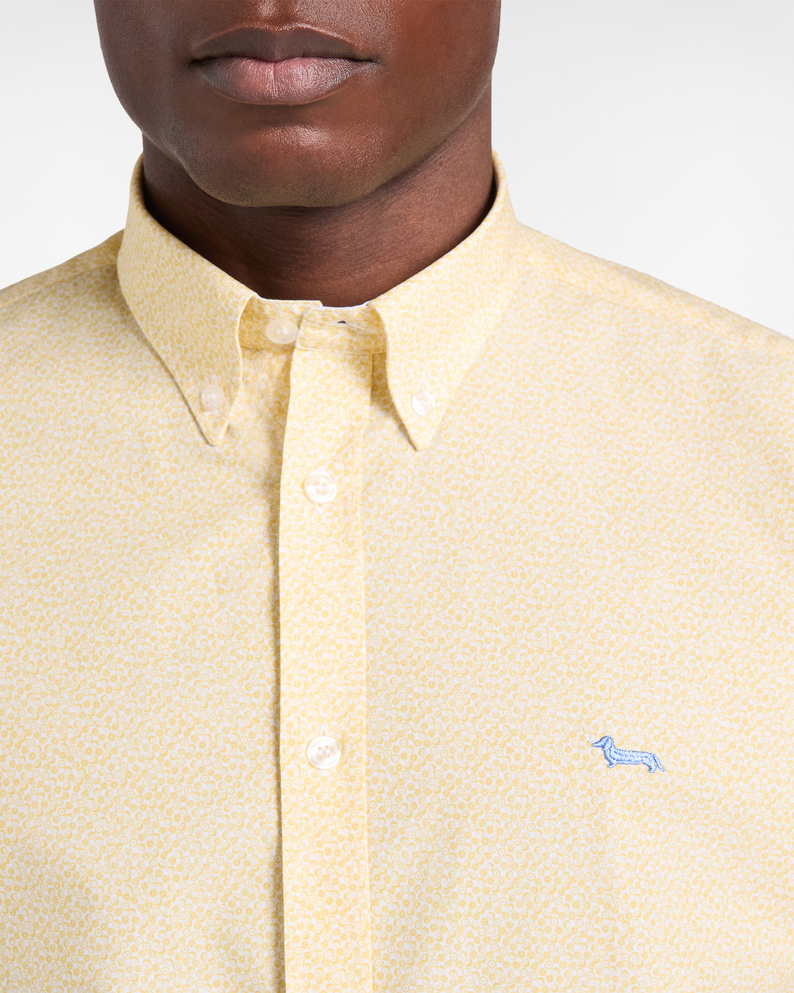 Narrow-fit micro print shirt, Yellow, large image number 2